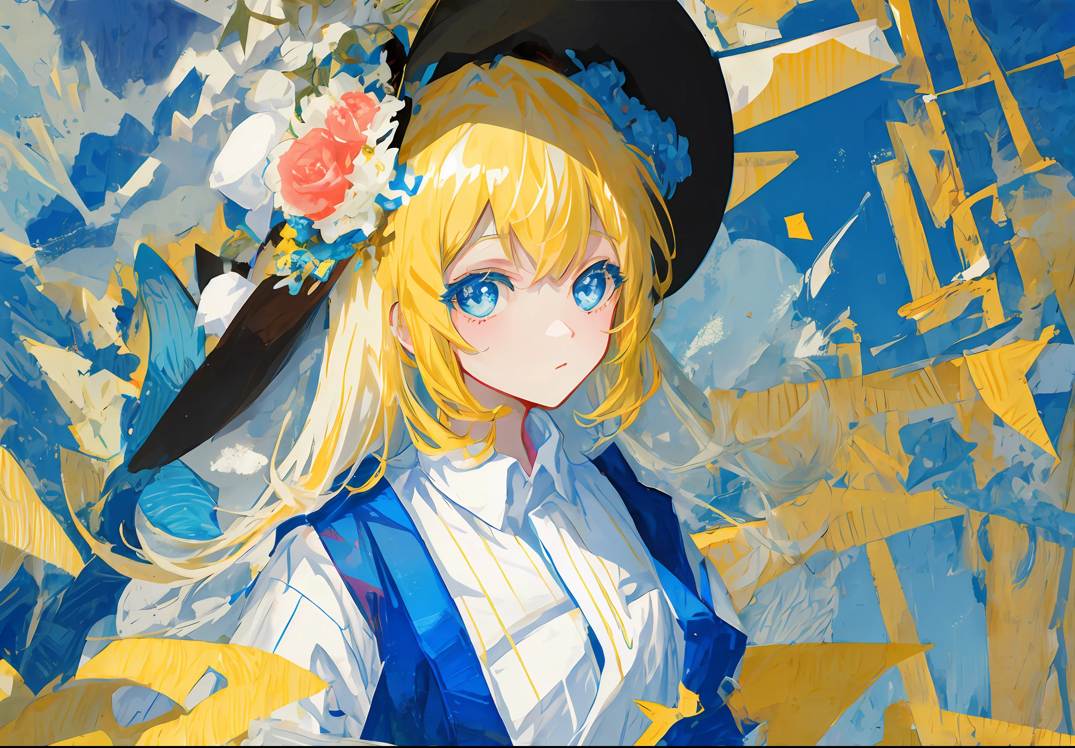 Japanese manga style,Yellow-haired and blue-eyed girl
