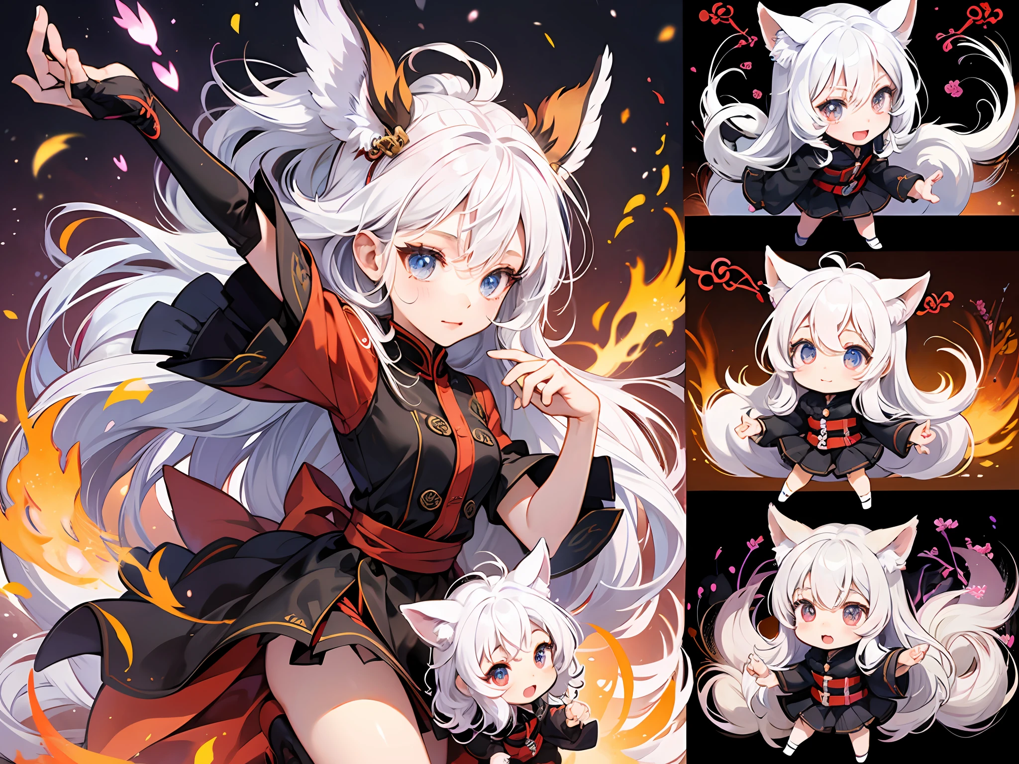 "White hair, nine tails, short legged loli, cute expressions, dynamic poses, placed in a beautiful and detailed background.  " --auto --s2