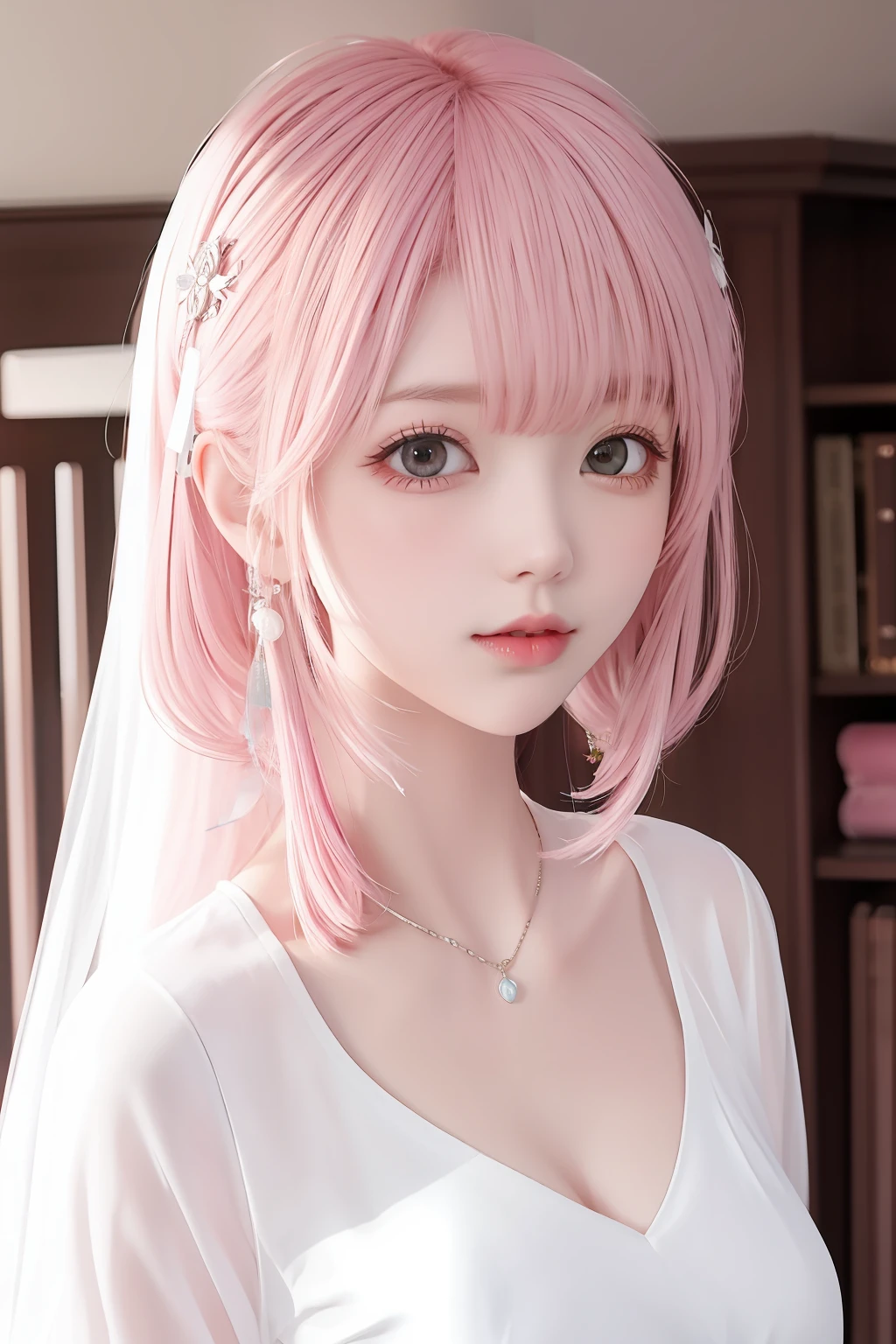 Pink hair white silk