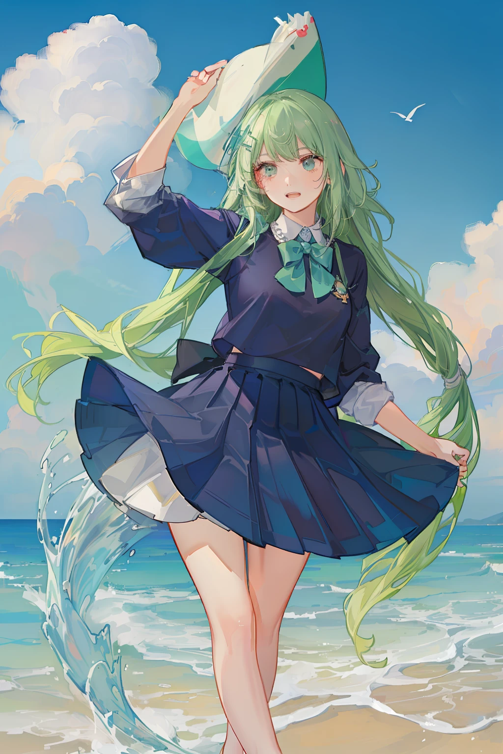 Pleated skirt running by the sea