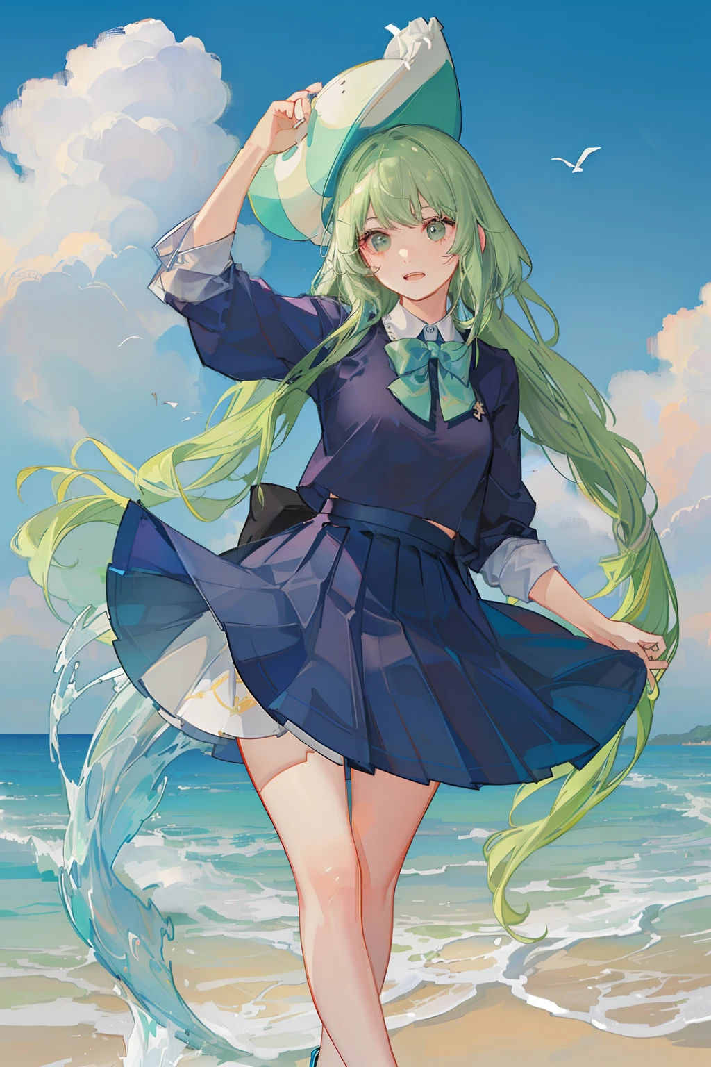 Pleated skirt running by the sea
