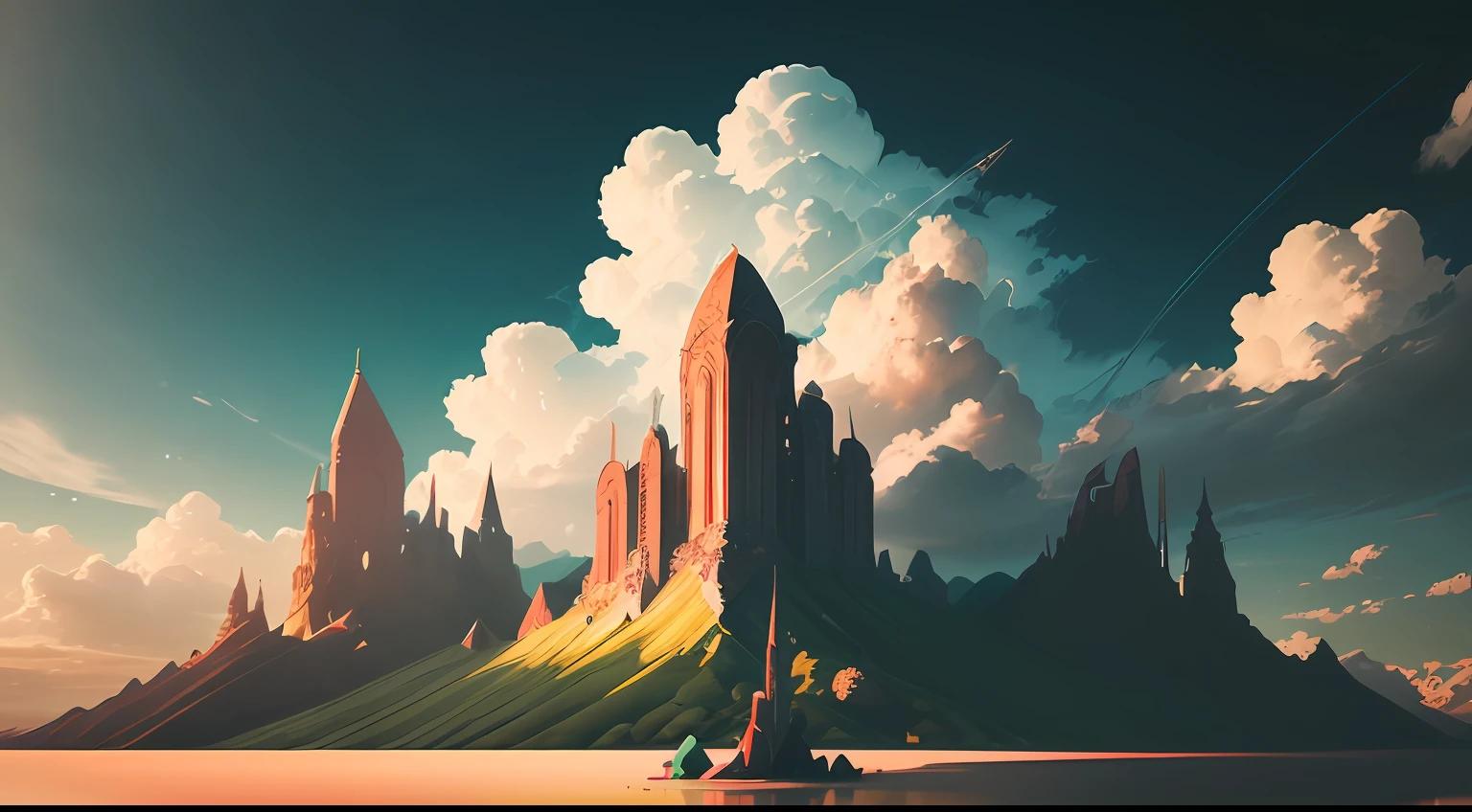 Calligraphy Artistic Conception Master, 3d, pastel, jade, octane render,landscape,auspicious clouds, graphic illustration style 8 K --auto