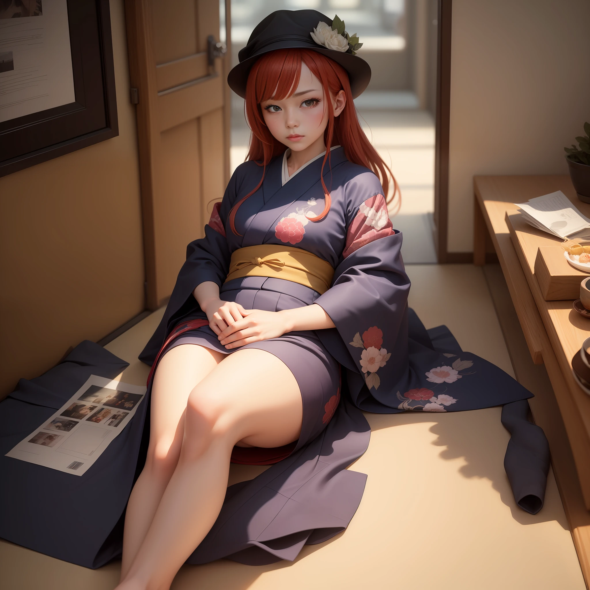 "(tmasterpiece), Highest image quality, Very fine, Very detailed CG unity 8k wallpaper, redheadwear:1.2, Japan kimono, Tokyo Station, Anime style, (long whitr hair:1.1+ adolable:1.1), beautiful countenance。"Lie down --auto