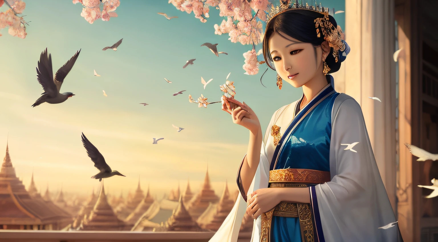 Ancient wind，adolable，k hd，Beautuful Women，Charming，Bright eyes，lovely and delicate，Quiet as a virgin、Move like a rabbit、The birds are pleasant、Like a flower like a moon、Beautiful and delicious、Stunning and delicate、The crown is overwhelming、Peerless、lovely and delicate、Maung Sai Shi --auto