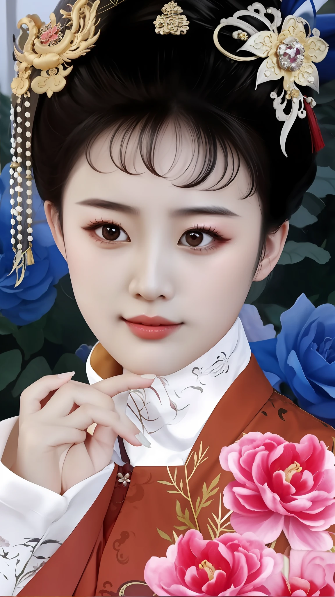 a close up of a woman with a flower in her hair, ancient chinese beauti, China Princess, Chinese girl, Chinese woman, Princesa chinesa antiga, inspired by Zhang Zeduan, inspired by Xie Huan, Palace , A girl in Hanfu, inspired by Zhang Xuan, inspired by Zhang Wo, inspired by Chen Lu, inspired by Zhang Yan