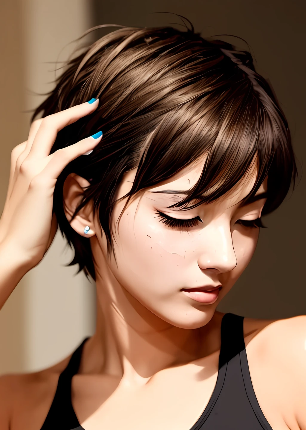A short hair sweating profusely