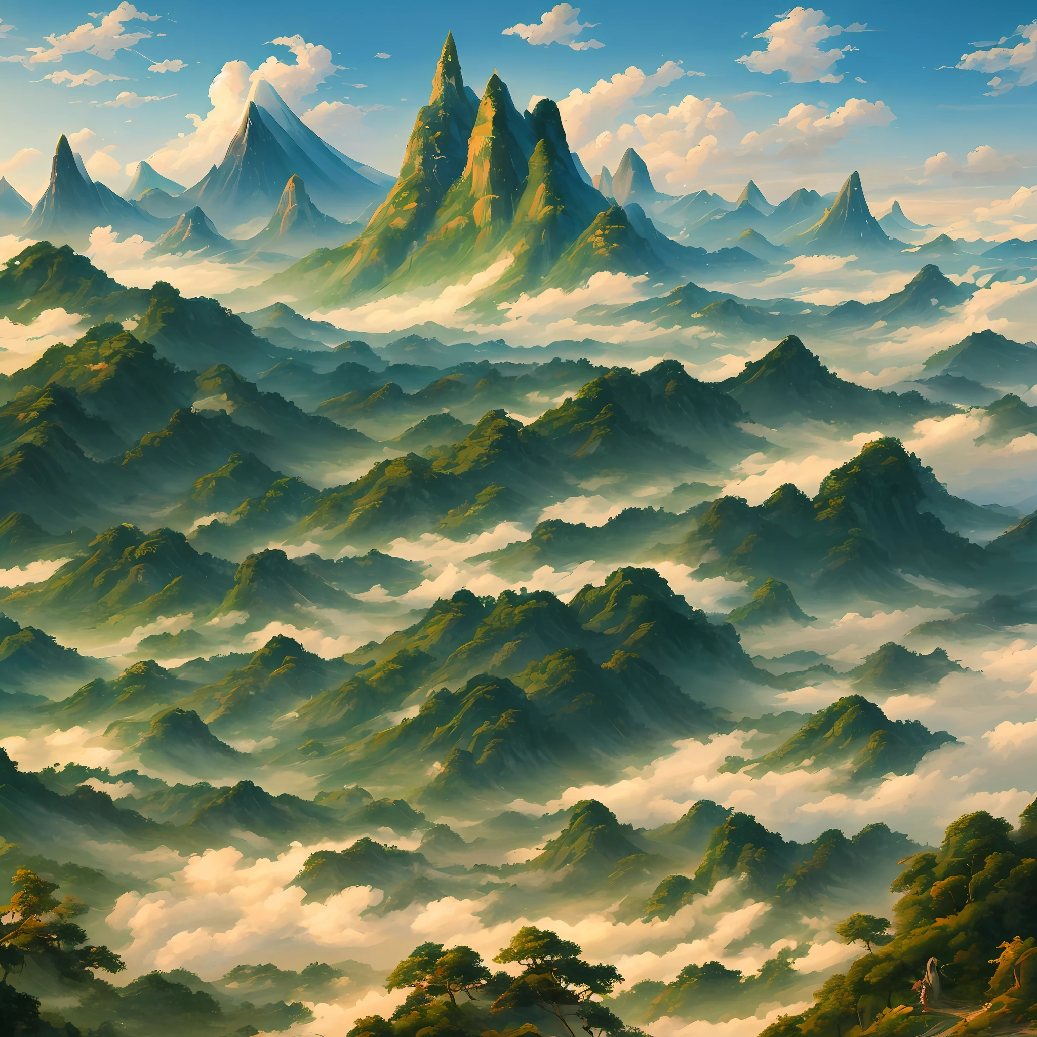 high high quality,Super delicate Xiuxian painting style、A masterpiece,Stunning 8K resolution wallpaper,It was like a huge green snake spirit,The environmental picture resembles a sacred mountain towering into the clouds。 --auto
