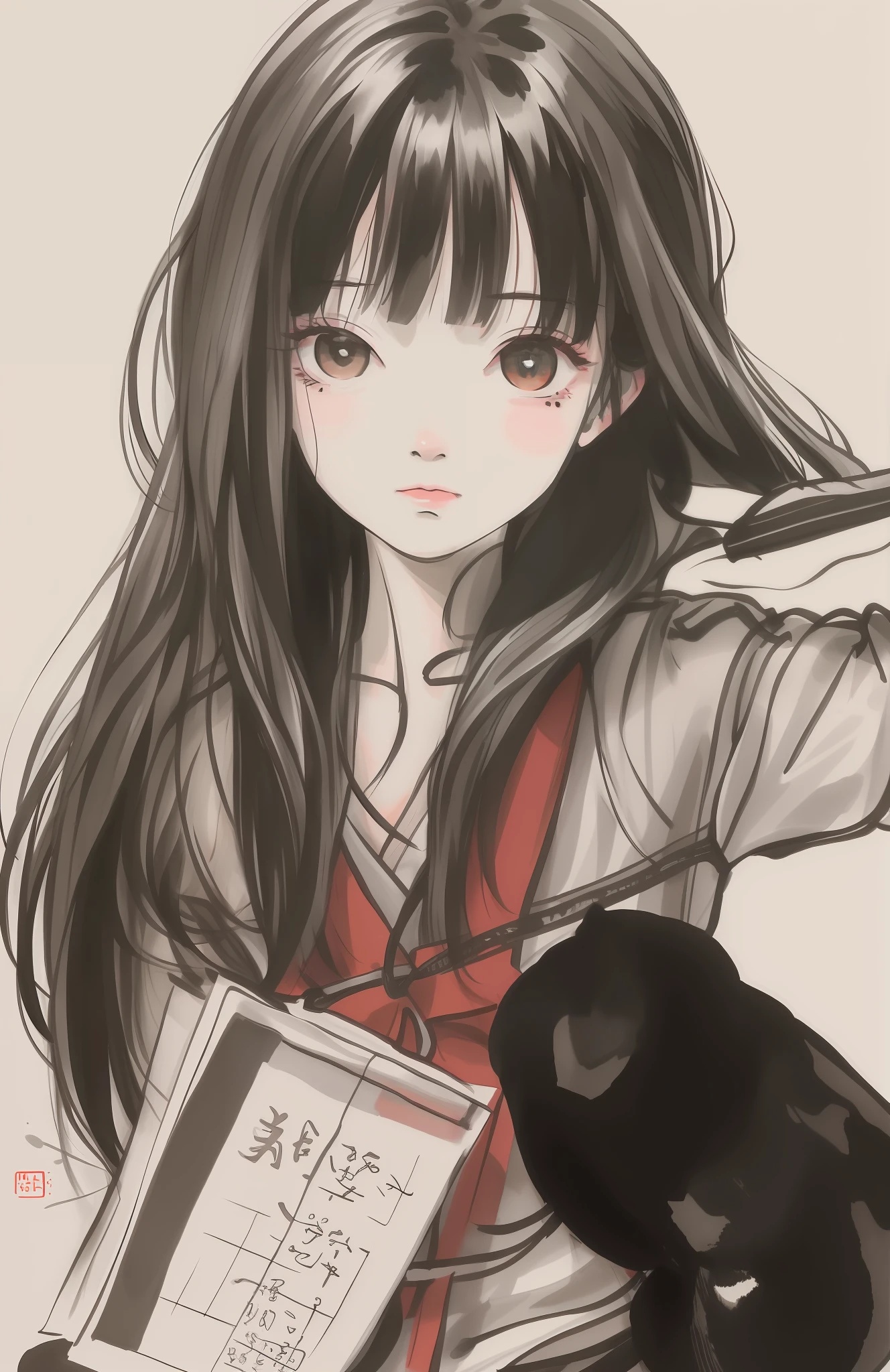 China ink painting,teens girl,Gray hair is cute,Chinese style quadratic