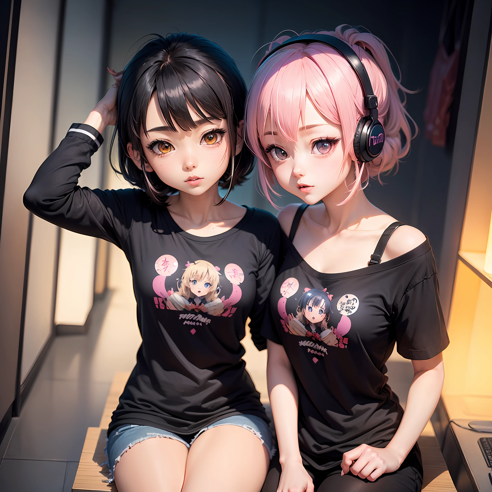 (Anime style 4K+anime vibes+Anime moe art style+Anime style):(animemanga girl+Anime shoujo+Anime girl+Cute girl):(Black shirt+Earphone)+(nightcore):(High quality anime art style+Beautiful anime girl+a beautiful anime portrait+pretty anime girl):(up of young anime girl)tmasterpiece --auto