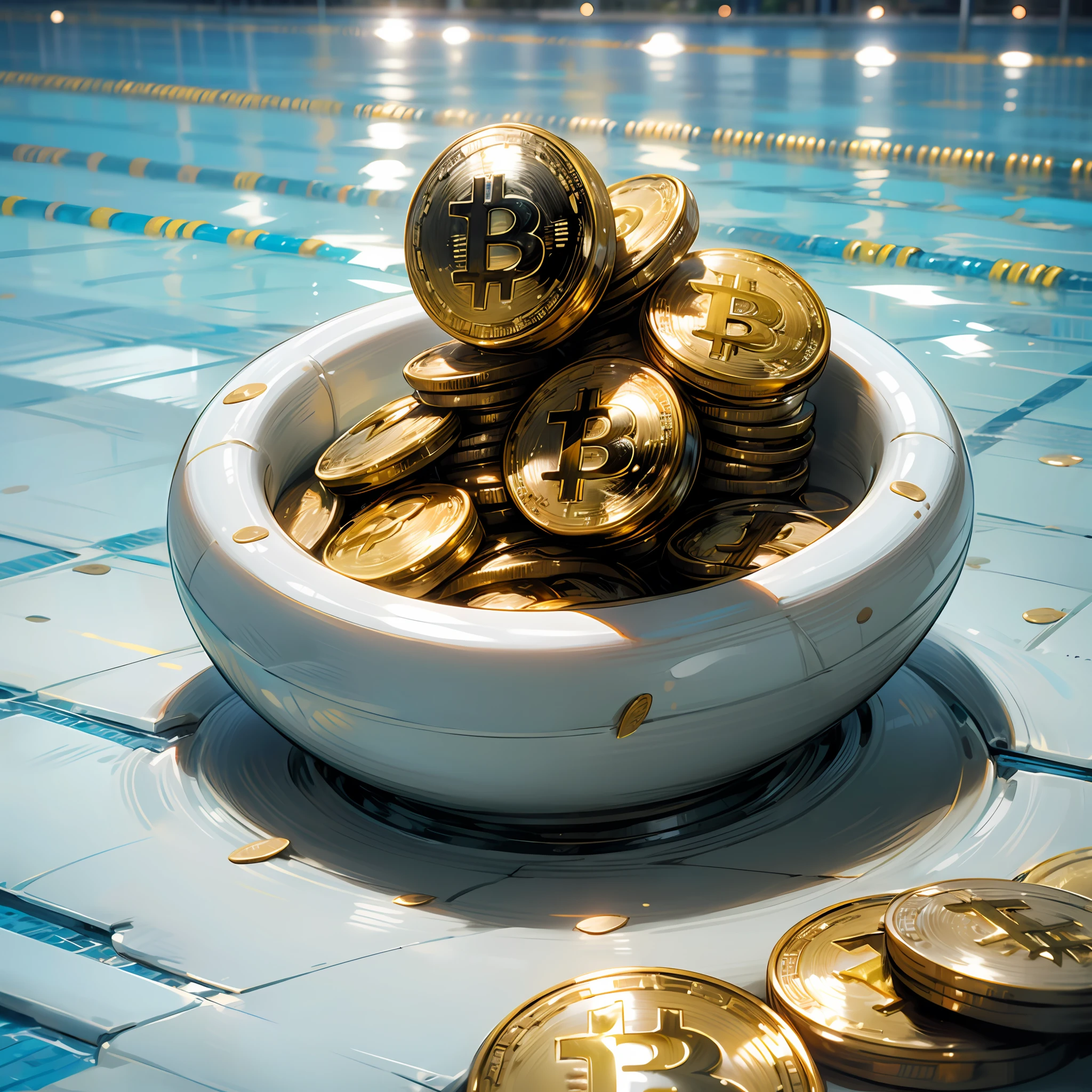 Tio Patinhas mergulhando em uma piscina cheia de moedas de bitcoins ultrarealista melhor qualidade --auto