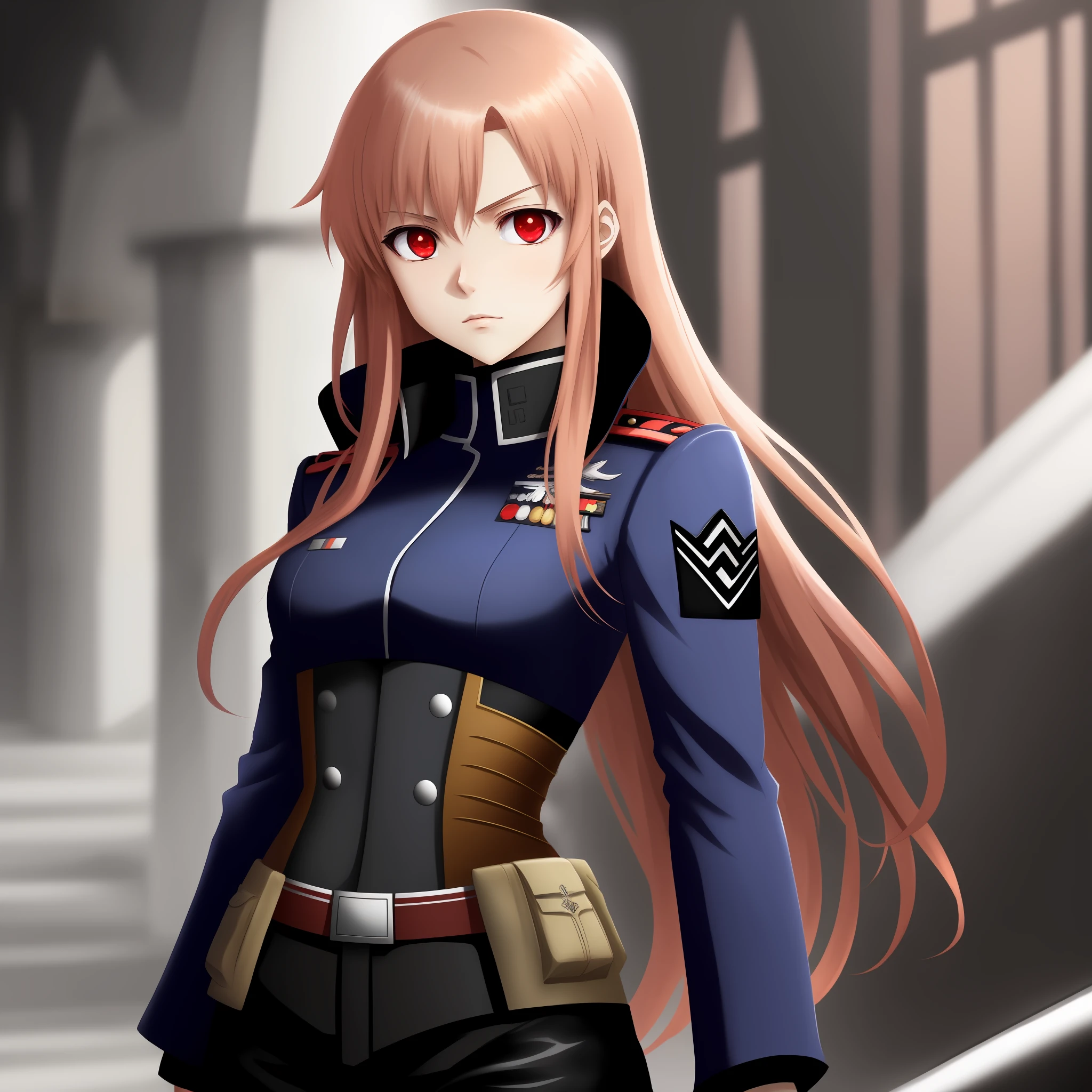 German-style military uniform,world war 2,army suit,Deutsche,????,German Third Reich,Commander,Generals,thedemongirl,luminous red eyes,Demon anime,anime style like fate/stay night,Anime shoujo protagonist,solo person,whaite hair,hair straight,Long, waist-length hair