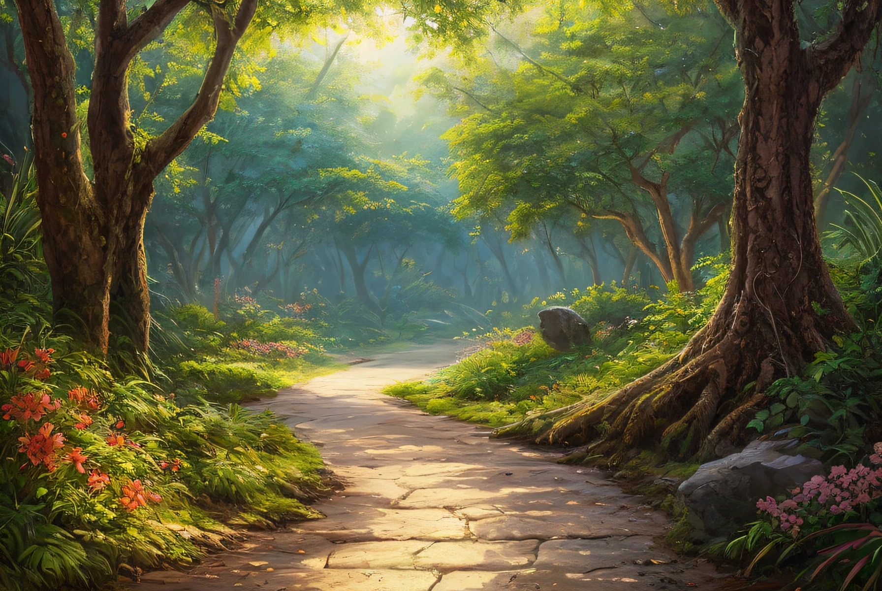 masterpiece, best quality, high quality, extremely detailed CG Unity 8k wallpaper, charming and dreamy tropical forest scene, with kapok trees, hidden fairytale valleys creating a sense of mysticism and charm, artstation, intricate, trendy, award-winning photography, bokeh, depth of field, HDR, bloom, chromatic aberration, photorealistic, extremely detailed, trend on artstation, trend on CGsociety, Intricate, with high detail,  dramatic, art halfway through