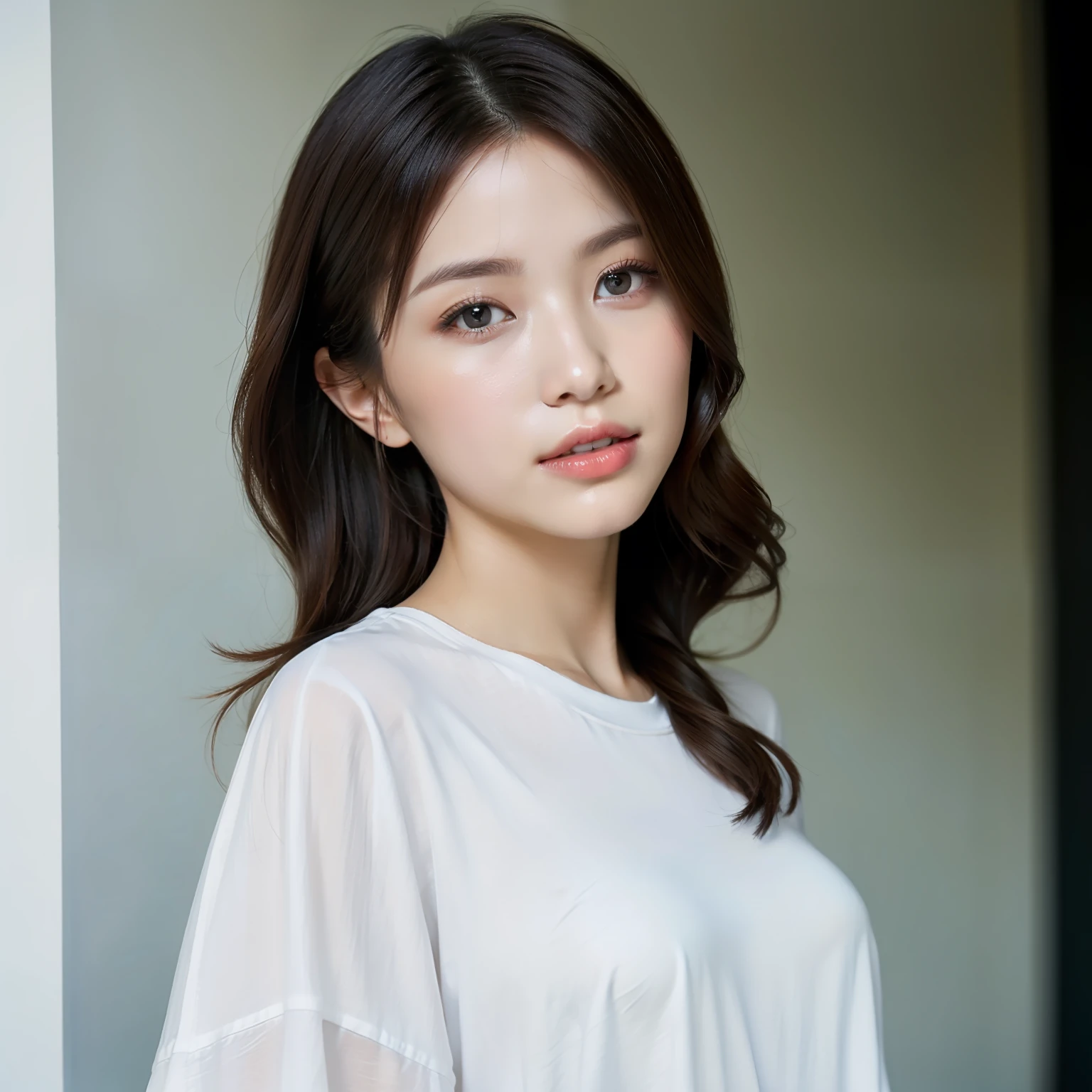 white backgrounid、Simple and casual clothing、Natural light、Beautuful Women