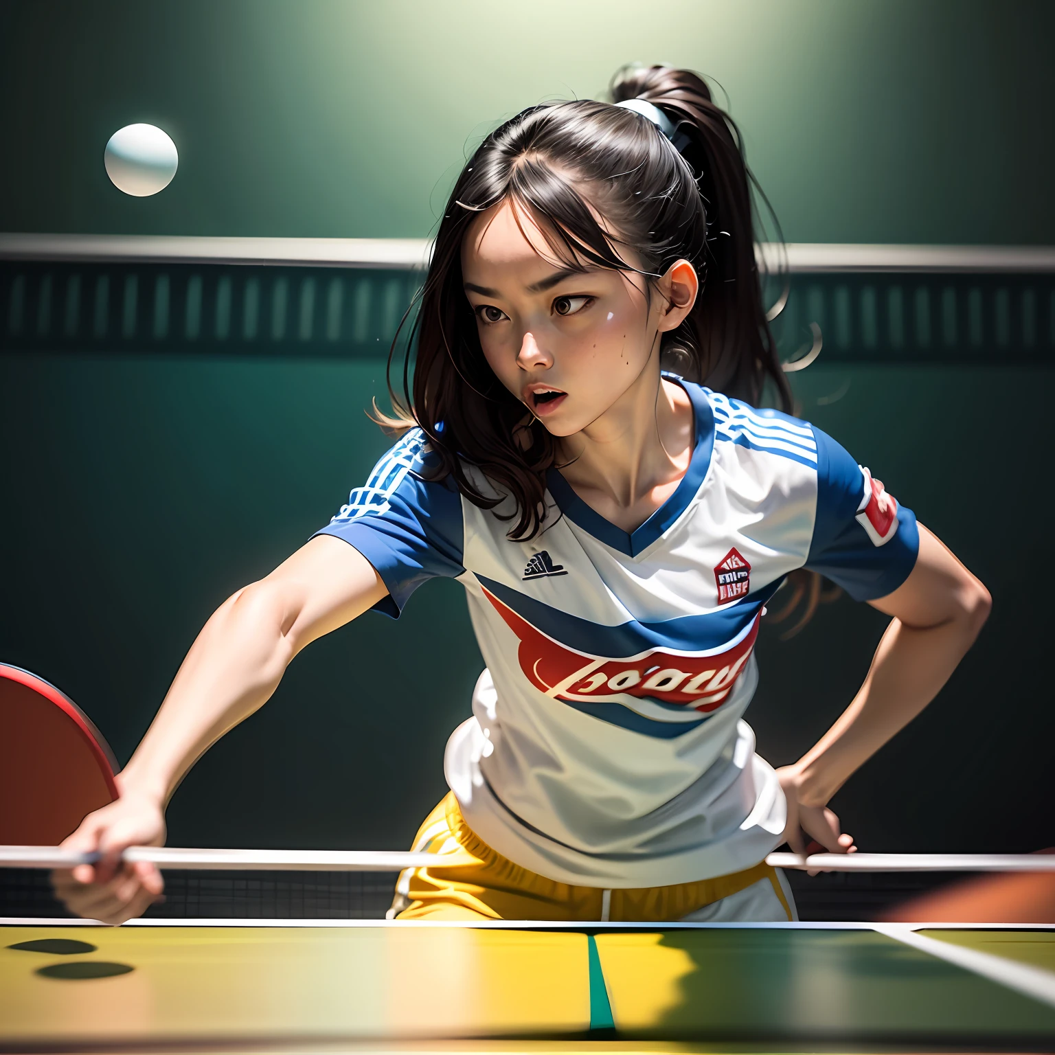ping pong，a person，