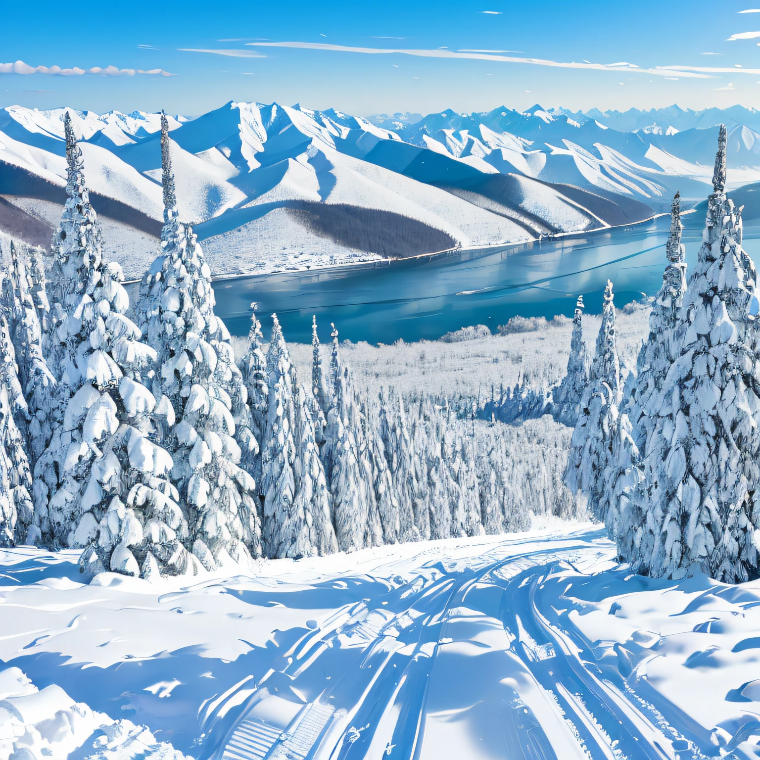 Jilin,Rime,Changbai Mountain,Songhua River,winter,scenecy,Blue skies,Oyuki --auto