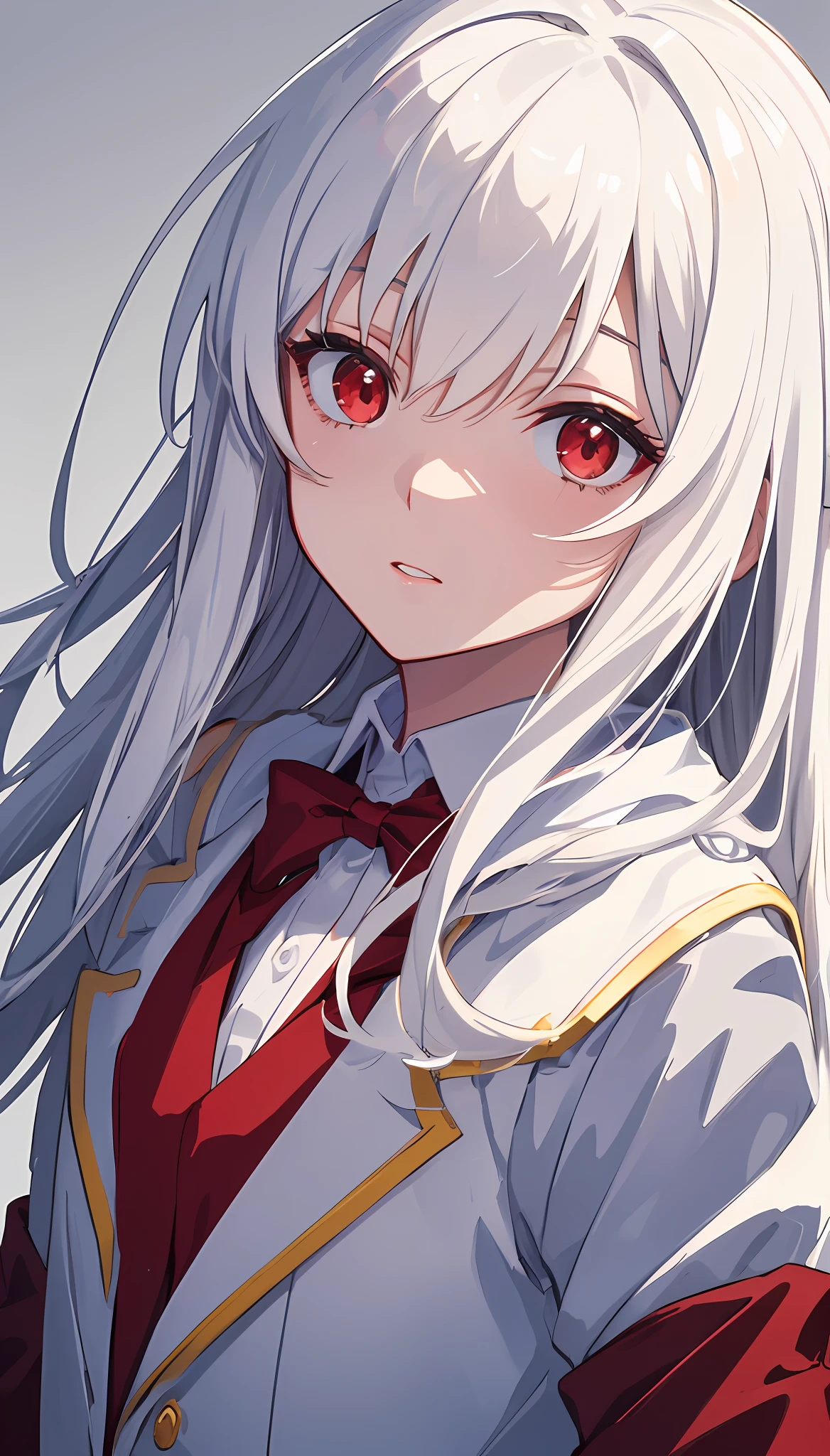 Business suit，White hair and red eyes，The upper part of the body，Anime illustration of her face，Animated GIFs，hand-drawn animation，Captivating sketch，Smooth and shiny，Hazy romanticism，Super Flat Style,White background -- ar 1:1--niji 5--style expressive--s 50