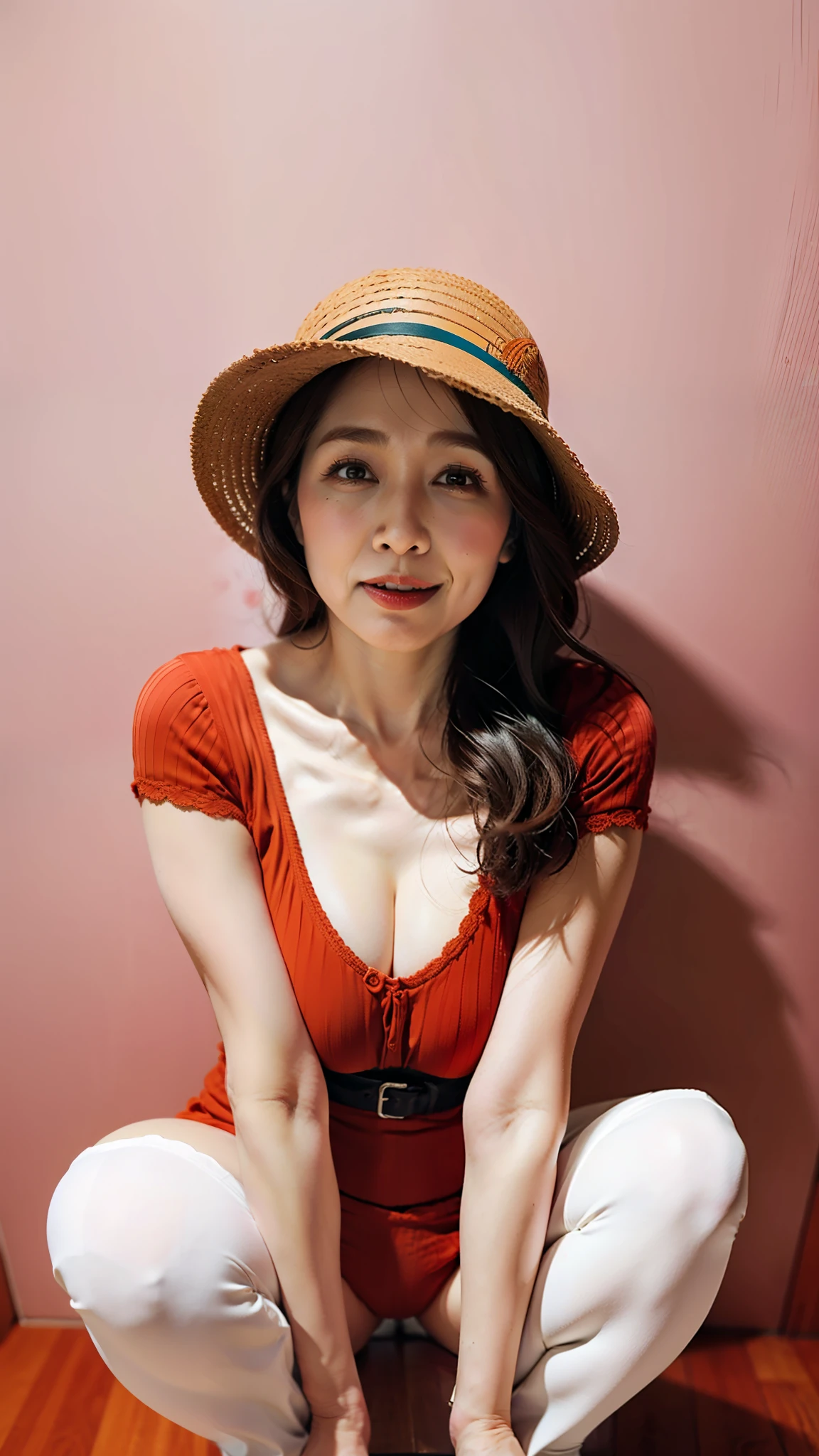 (flat-colors:0.9),(colourfull:1.1),(​masterpiece:1,2), top-quality, ​masterpiece, hight resolution, Original, highly detailed wallpaper, Viewer's Perspective,Solo,portlate, ((A MILF))、53 years old、Mature Woman Body Set、Exposing breasts、showing teeth、Detailed tongue、Detailed mouth、Staring at this、