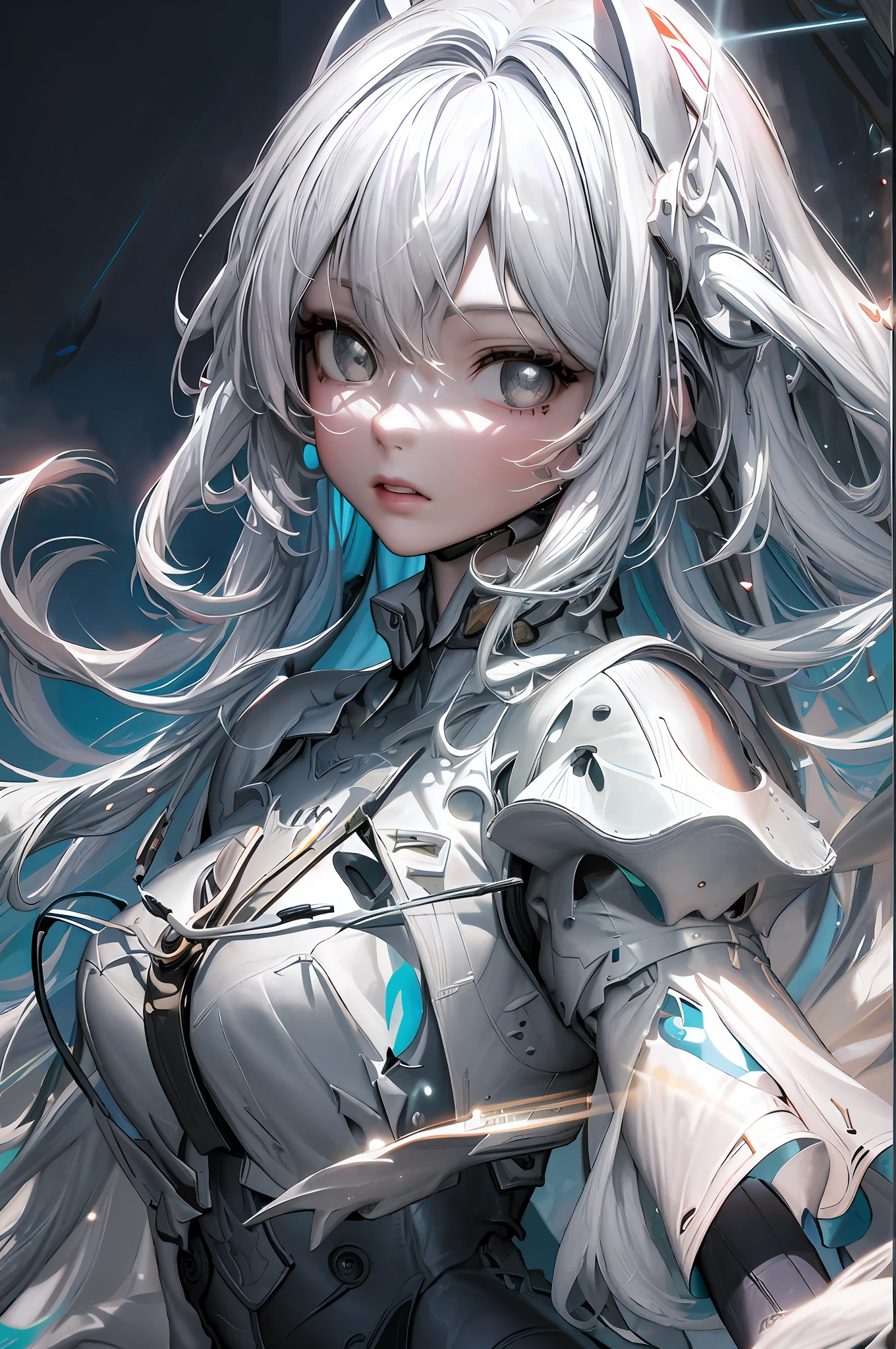 anime girl with long white hair and blue eyes in a white dress, cyborg - girl with silver hair, Detailed digital anime art, trending on artstation pixiv, advanced digital anime art, Digital art on Pixiv, portrait anime space cadet girl, Anime art wallpaper 8 K, Digital anime art, Anime art wallpaper 4 K, Anime art wallpaper 4k