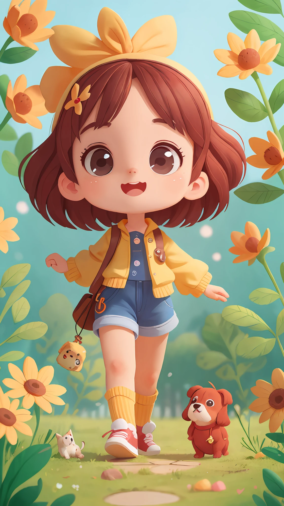 1 cute girl，Lead cute puppy，parks，Bright sunny days，（tmasterpiece：1.2） （realisticlying：1.2） （Bokeh） （best qualtiy） （detailedskin：1.3） （complexdetails） （8K） （detailedeyes） （Sharp focus）,（having fun）
