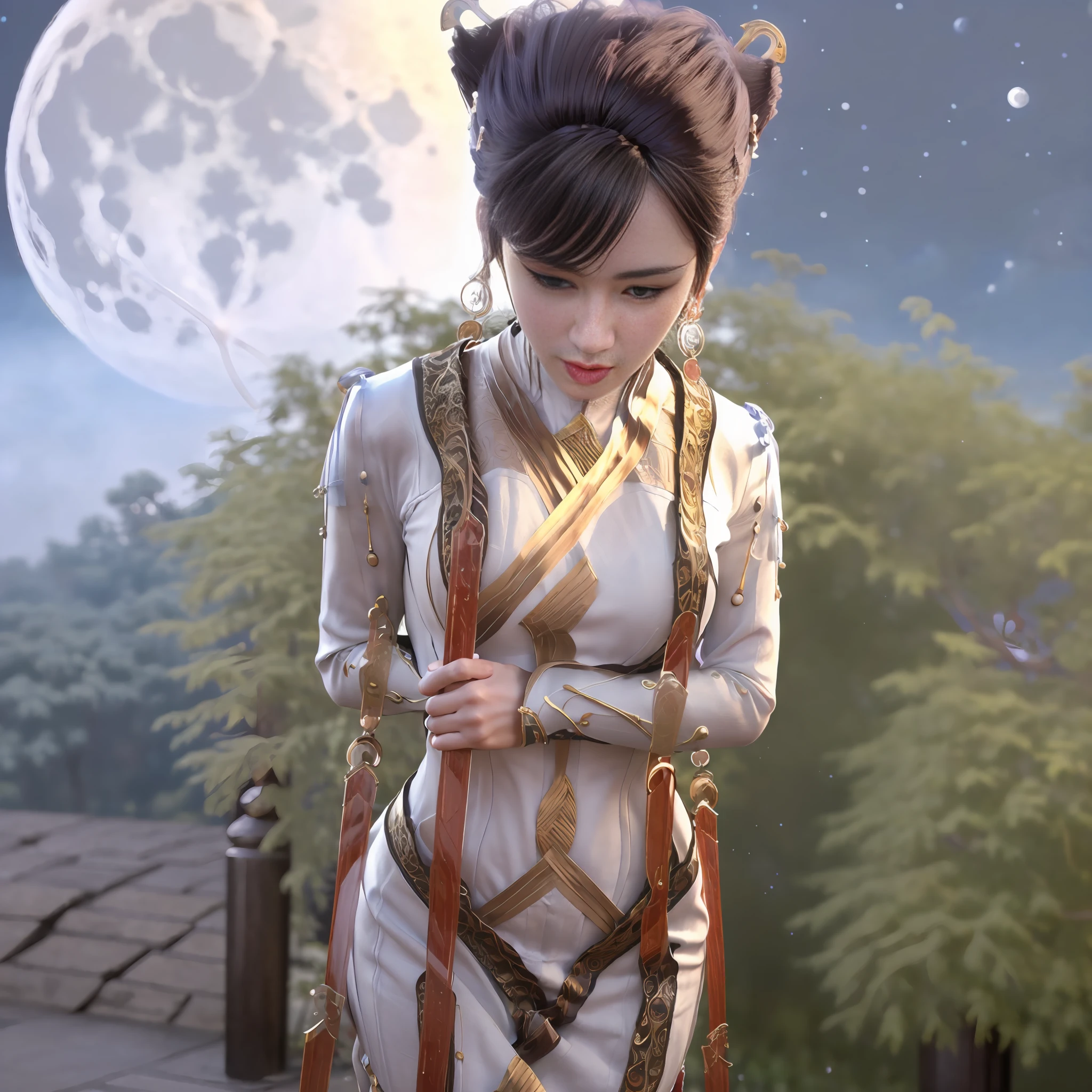 "((Exquisite)), Best Picture Quality, hyper-high detail, (the great wall),(Glamorous goddess:1.5), (themoon:1.3), (Raised sexy:1.2),(long sword:1.1)heroic look, Breathtaking ultra HD panoramic wallpaper" --auto