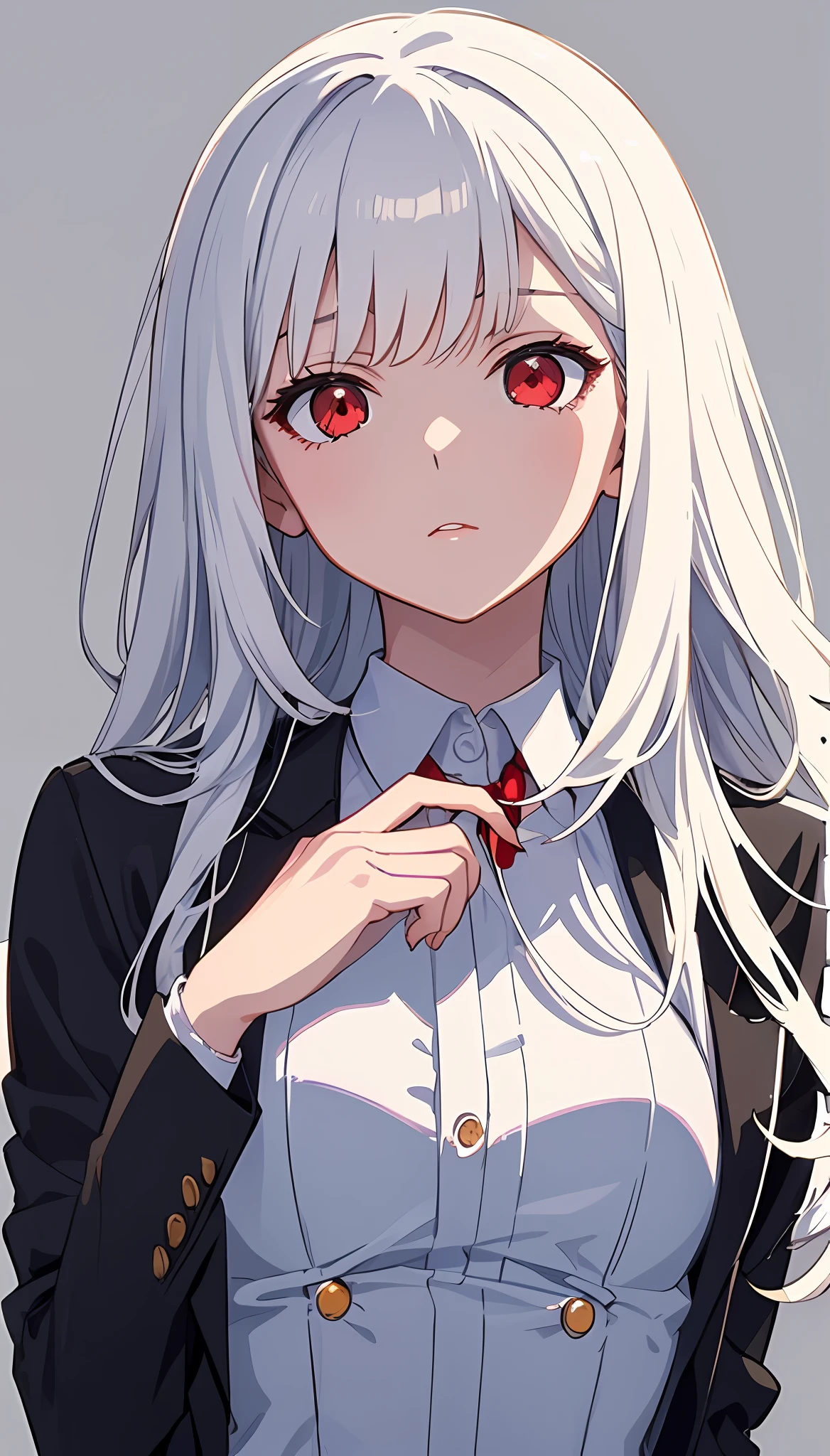 Business suit，White hair and red eyes，The upper part of the body，Anime illustration of her face，Animated GIFs，hand-drawn animation，Captivating sketch，Smooth and shiny，Hazy romanticism，Super Flat Style,White background -- ar 1:1--niji 5--style expressive--s 50