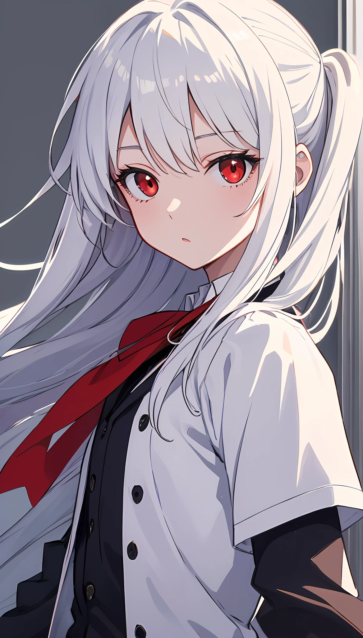 Business suit,White hair and red eyes,The upper part of the body,Anime illustration of her face,Animated GIFs,hand-drawn animation,Captivating sketch,Smooth and shiny,Hazy romanticism,Super Flat Style,White background -- ar 1:1--niji 5--style expressive--s 50