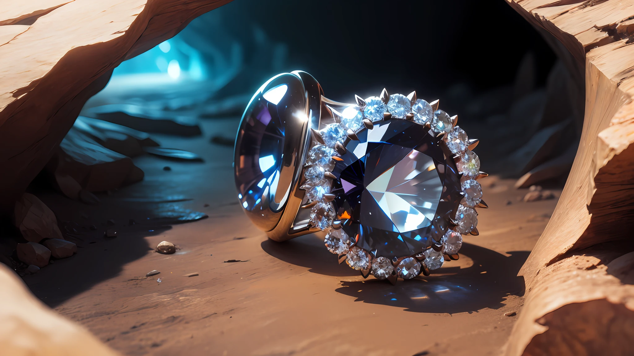 Sh 8k ultra realistic , diamond ring in cave