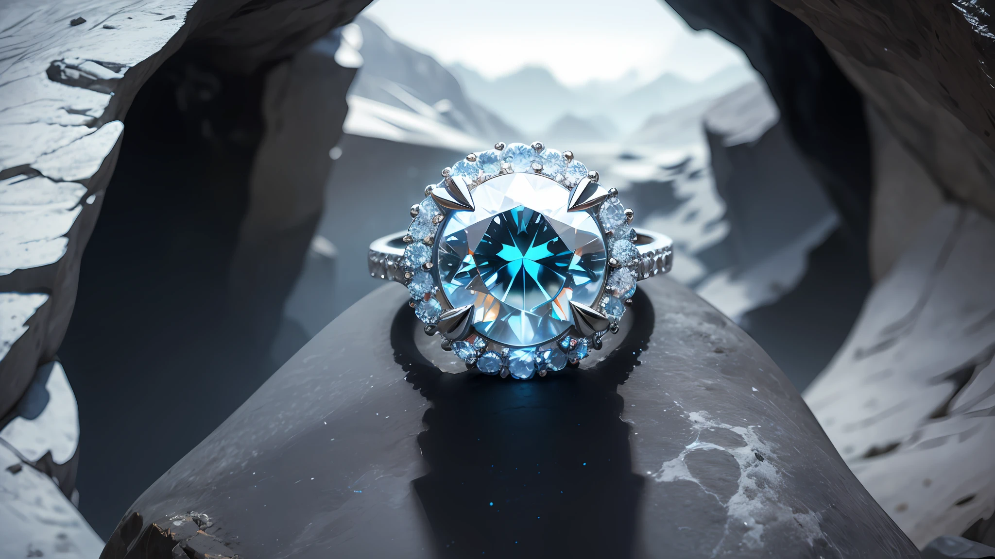 Sh 8k ultra realistic , diamond ring in cave