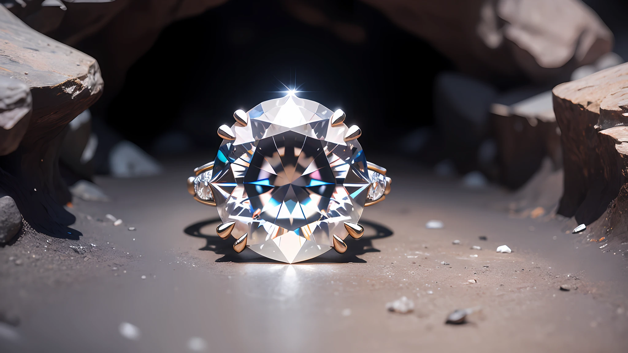 Sh 8k ultra realistic , a diamond ring in cave