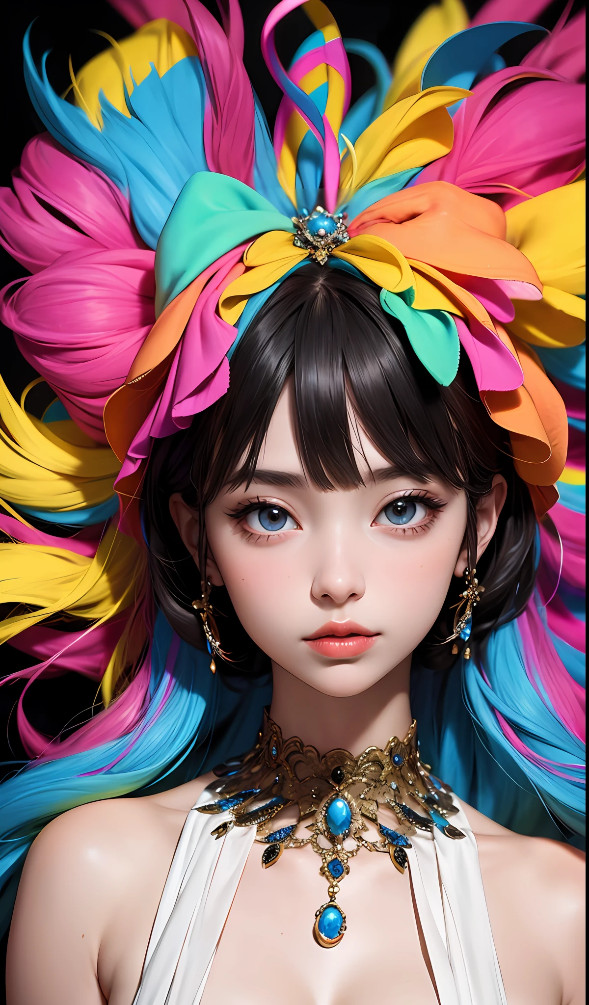 Best quality, Works of masters, A high resolution, 1girll, Super beautiful face, super beautiful eye, Super beautiful hair，Trendy outfits，Colorful colorful，