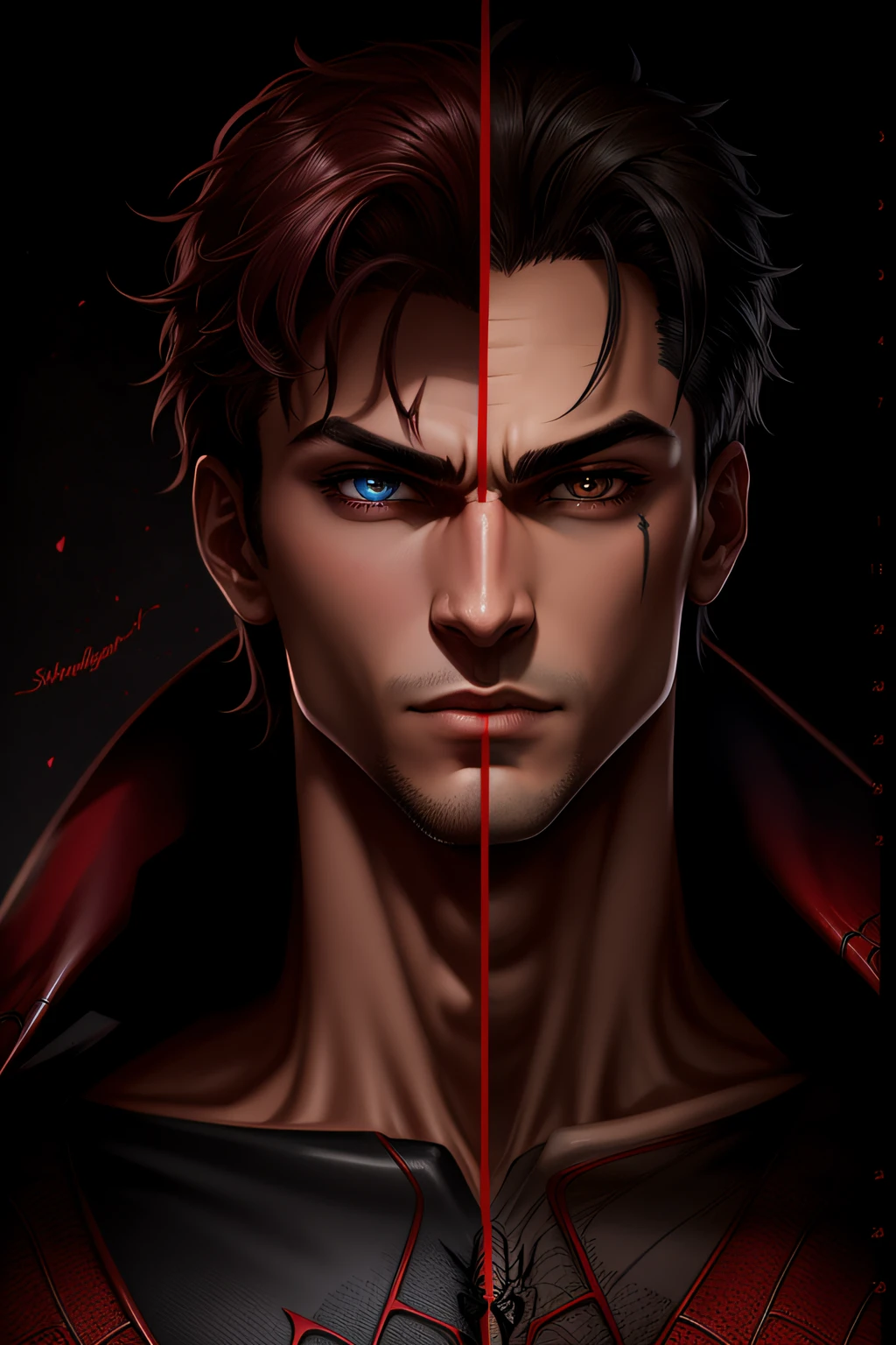 (Arte digital premiada: 1.3) de (Sketch: 1.3),(energetic:1.3) bruce wayne/batman, EmmaRob,CGSociety,ArtStation,(Saturado:1.3),(Close portrait:1.3),(masculino:1.4),(lindo: 1.4),(atraente:1.3),bonito,calendar posture,olhos perfeitamente detalhados,studio illumination,Thematic background