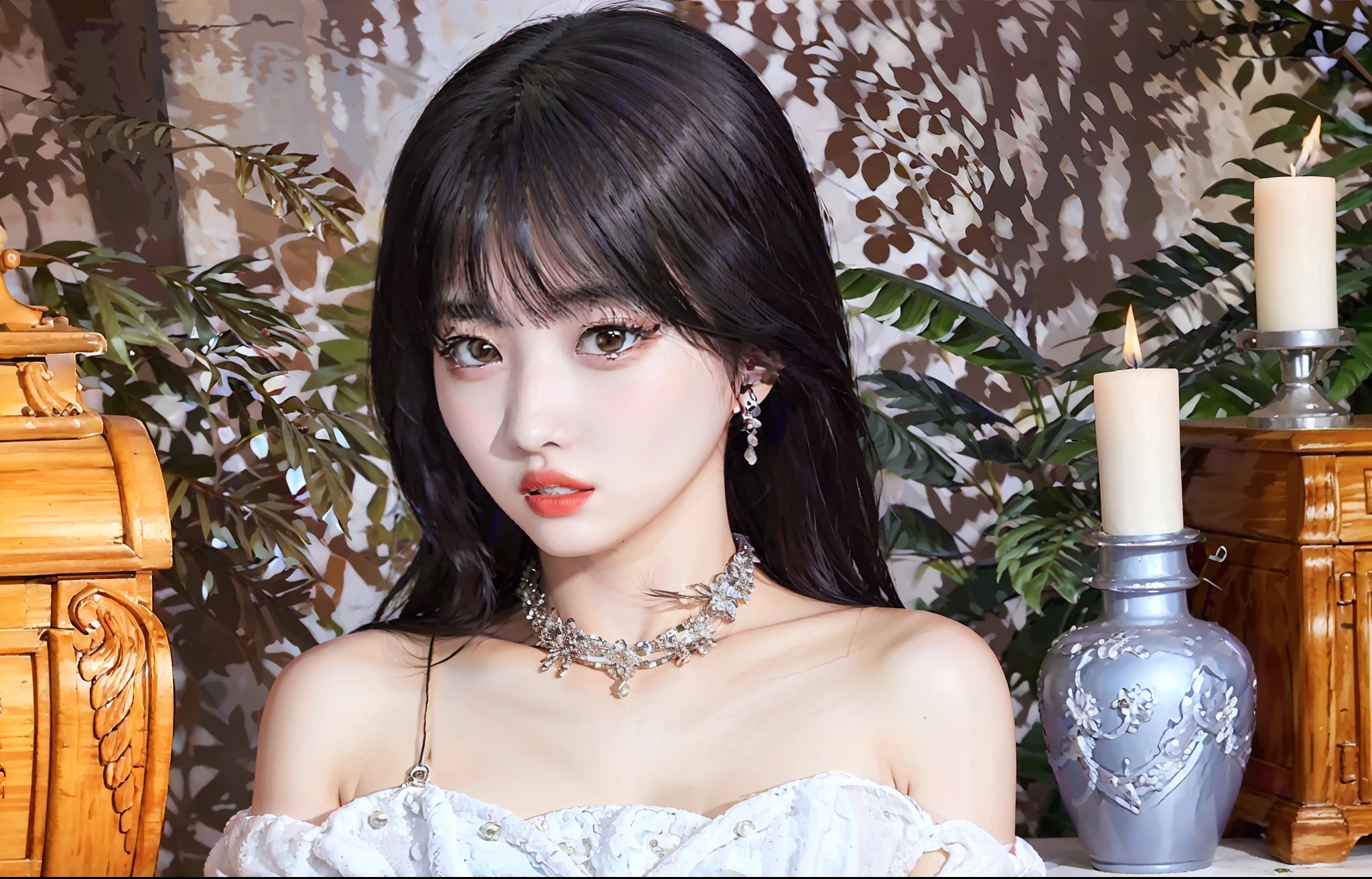 The bride in a white dress sits in front of a cake with candles, Official artwork, shaxi, Guviz, Album art, ❤🔥🍄🌪, author：ayami kojima, shikamimi, Also, kotegawa yui, red velvet, , chiho, album covers, lalisa manobal, promo art, perfume
