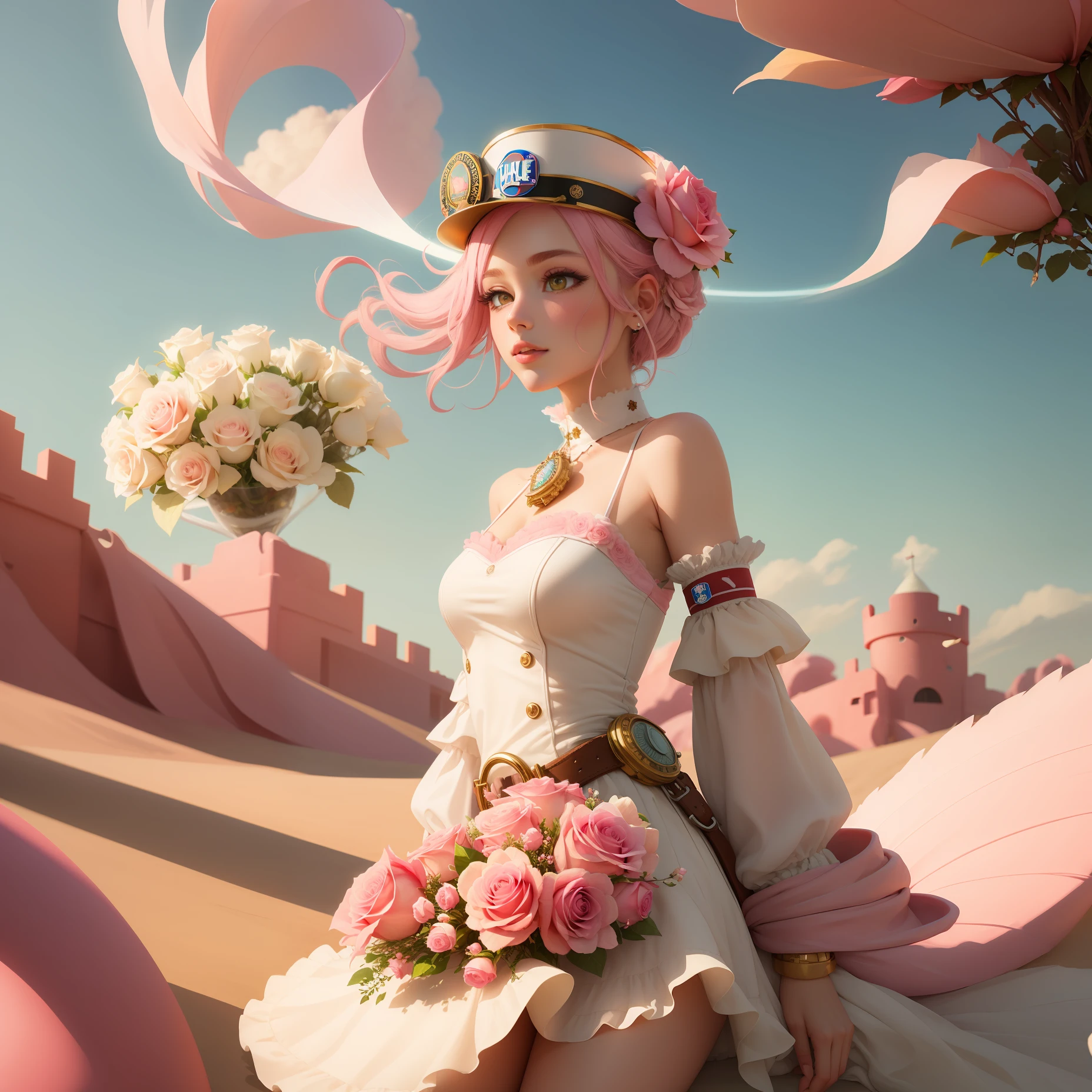 Pink clouds,White Castle,Rose flower,a paradise,Holy halo