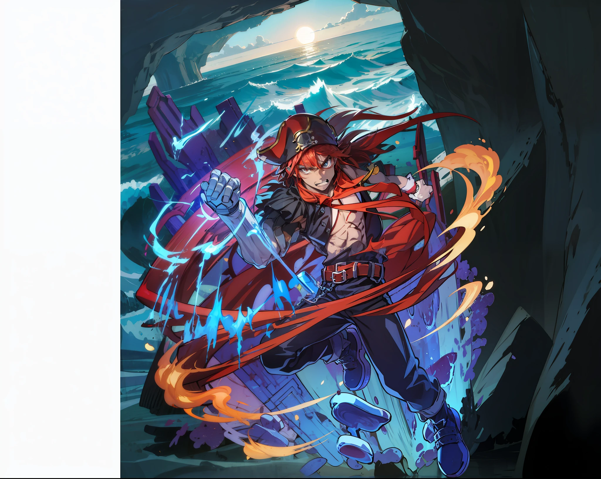 homen: Dark-skinned pirate dressed in red coat and a red hat with armor on his arm