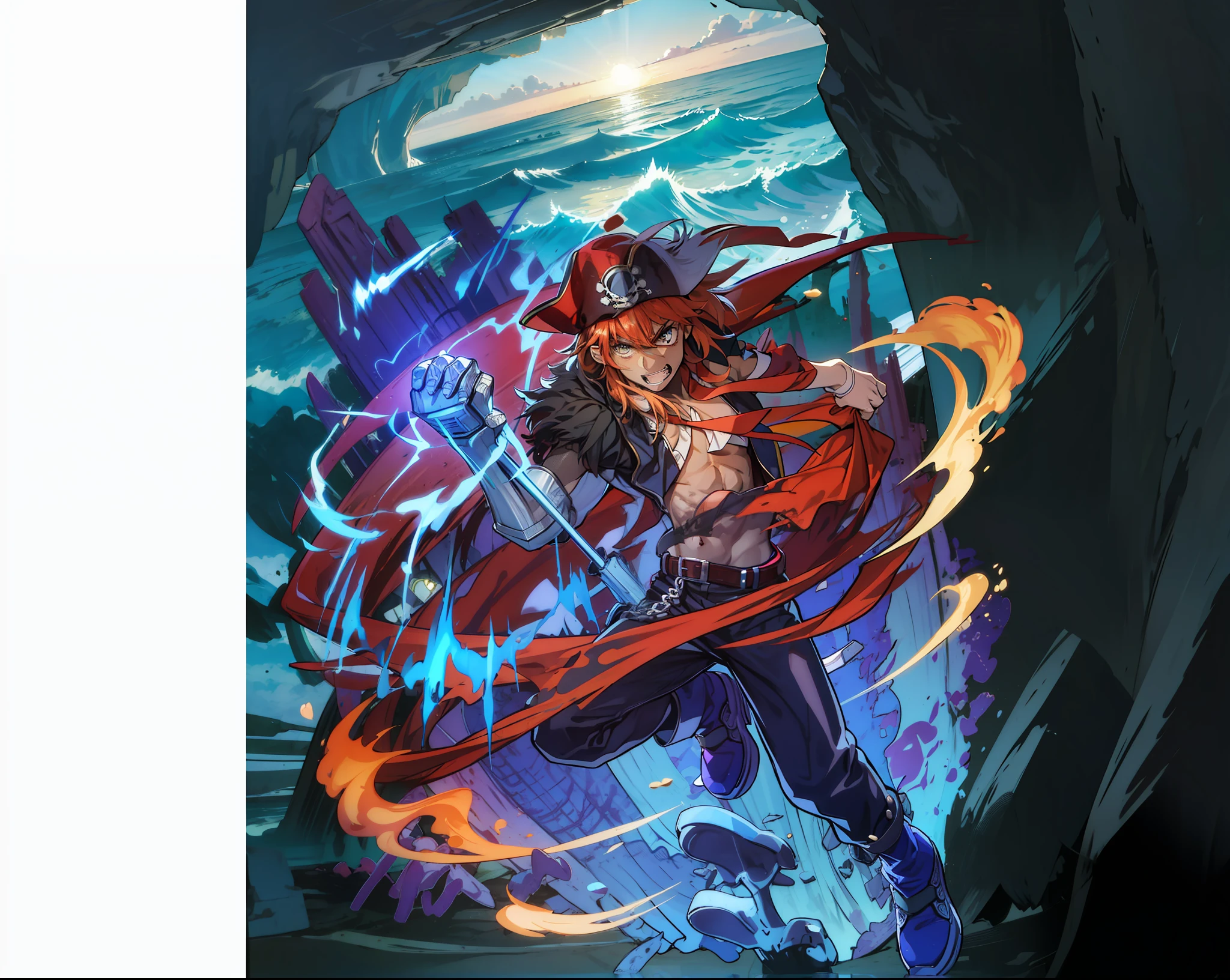 homen: Dark-skinned pirate dressed in red coat and a red hat with armor on his arm