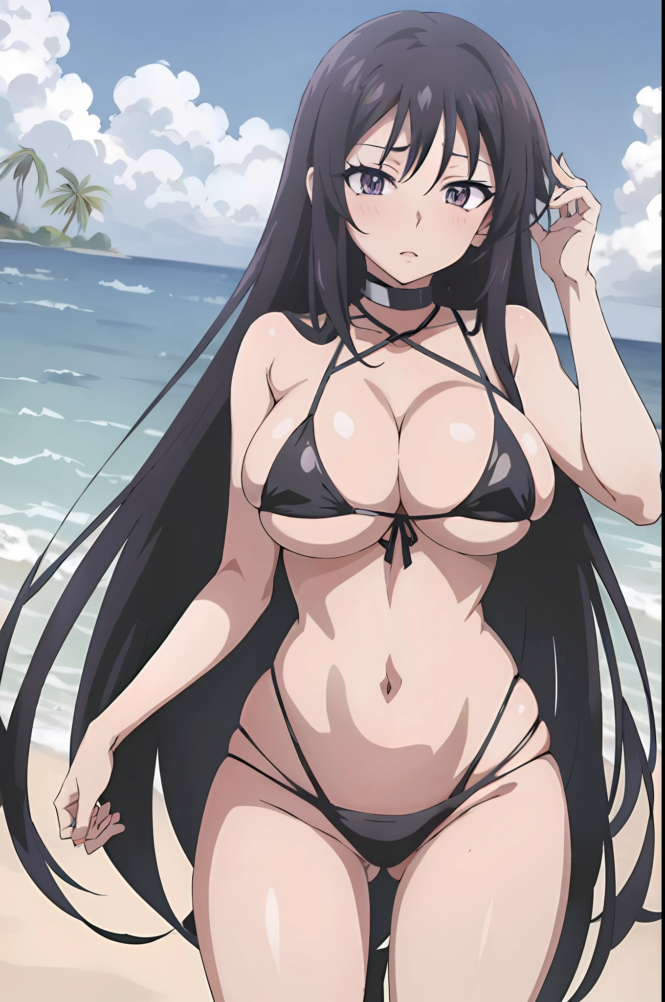 Chica de anime en bikini posando en la playa, seductora chica de anime, por Jin Homura, Anime Moe Artstyle, Mejor chica del anime, Estilo anime ecchi, entrepierna, en la playa, en la playa, OPPAI, en una playa soleada, (Chica anime), en una playa, Diosa del anime, Yuyushiki, en bikini