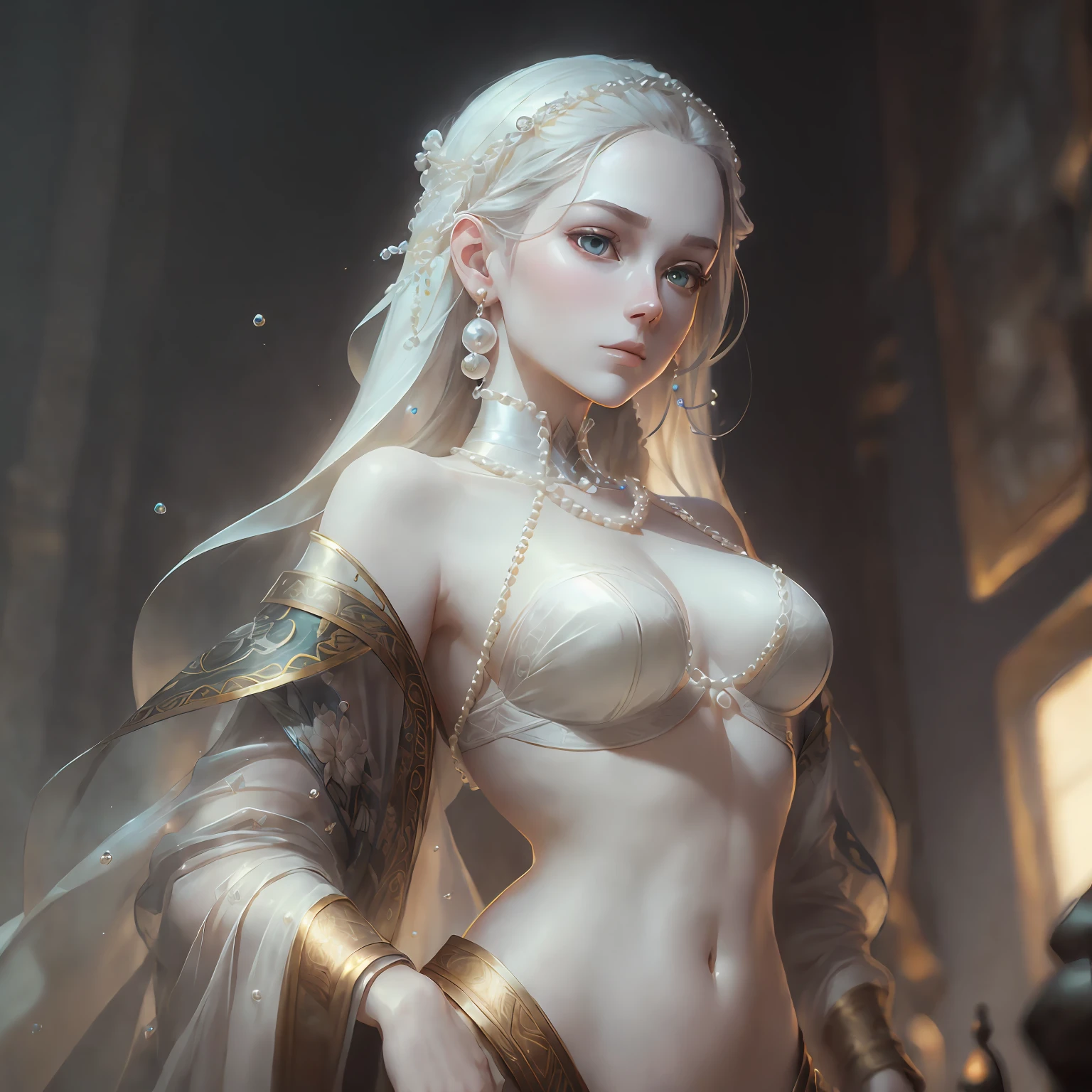 Manteau blanc，white skinned，whaite hair，long braid，Golden eyes， Look up，The upper part of the body，Need，tmasterpiece --auto