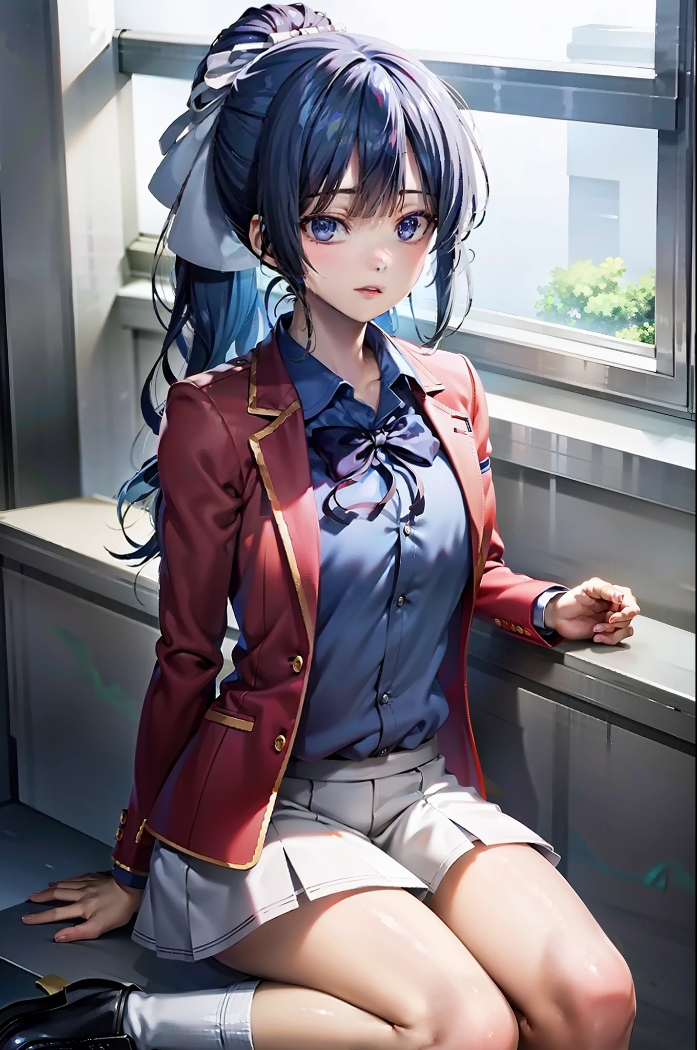 anime girl sitting on a window sill with her legs crossed, beautiful anime high school girl, attractive anime girl, beautiful anime girl, a hyperrealistic schoolgirl, seductive anime girl, young anime girl, anime style 4 k, cute anime girl, hyperrealistic schoolgirl, realistic anime 3 d style, anime girl, pretty anime girl, an anime girl, smooth anime cg art