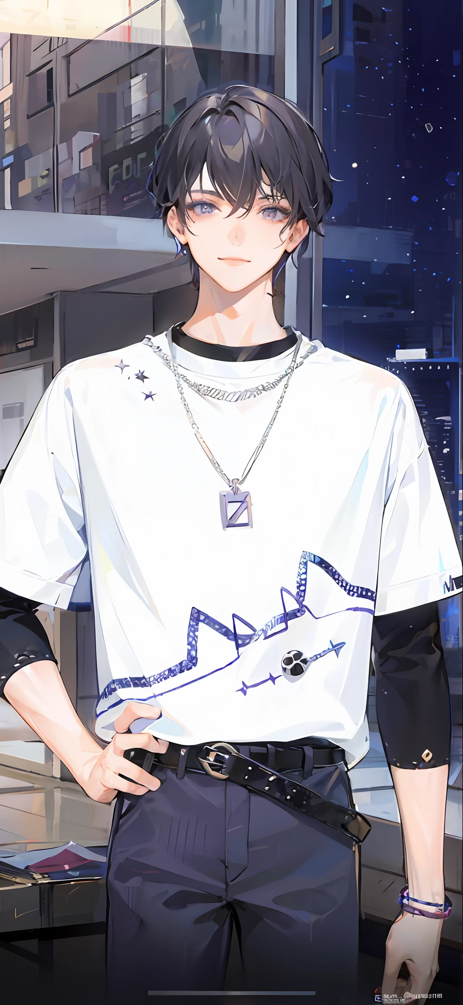 Real Human,purple-tinted eyewear,ssmile,with a choker,Bracelet,obi strip,