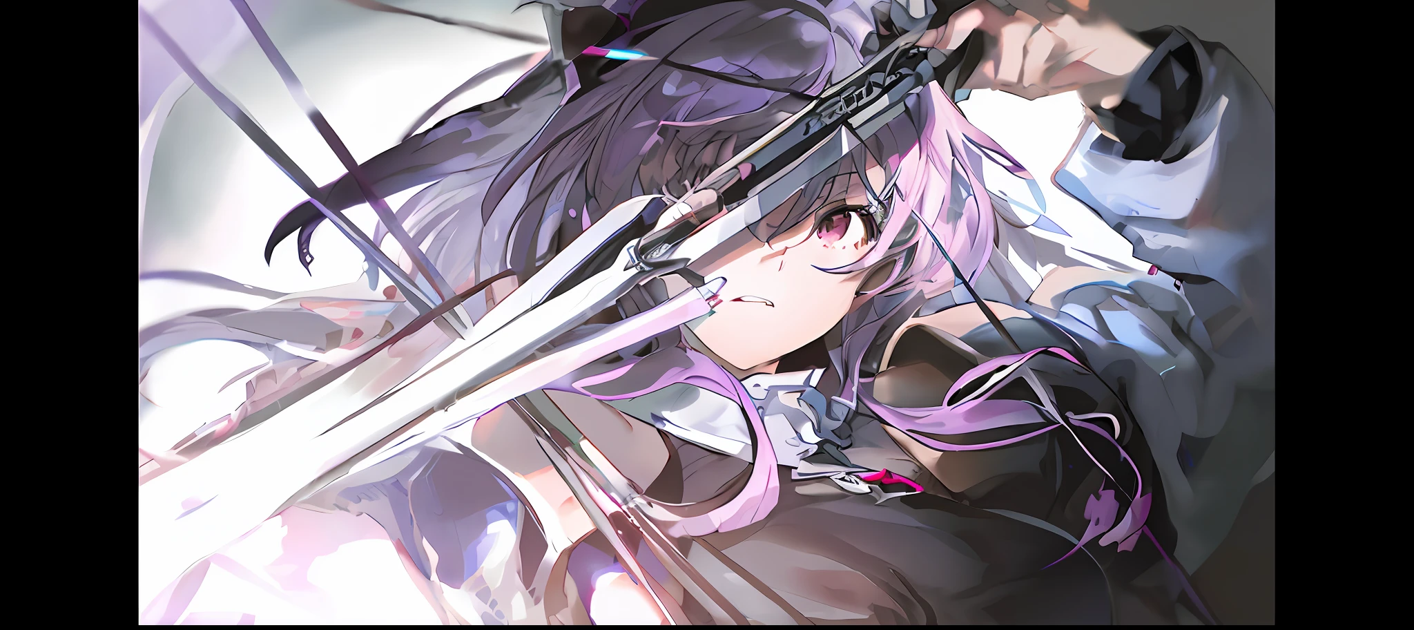 Long-haired anime girl holding a sword looking at the camera, anime girl with a bow and arrow, Best anime 4k konachan wallpaper, Detailed key anime art, author：Hosomura Kane, Badass anime 8 K, gapmoe yandere, author：Shitao, ufotable art style, Anime art wallpaper 8 K, portrait gapmoe yandere grimdark