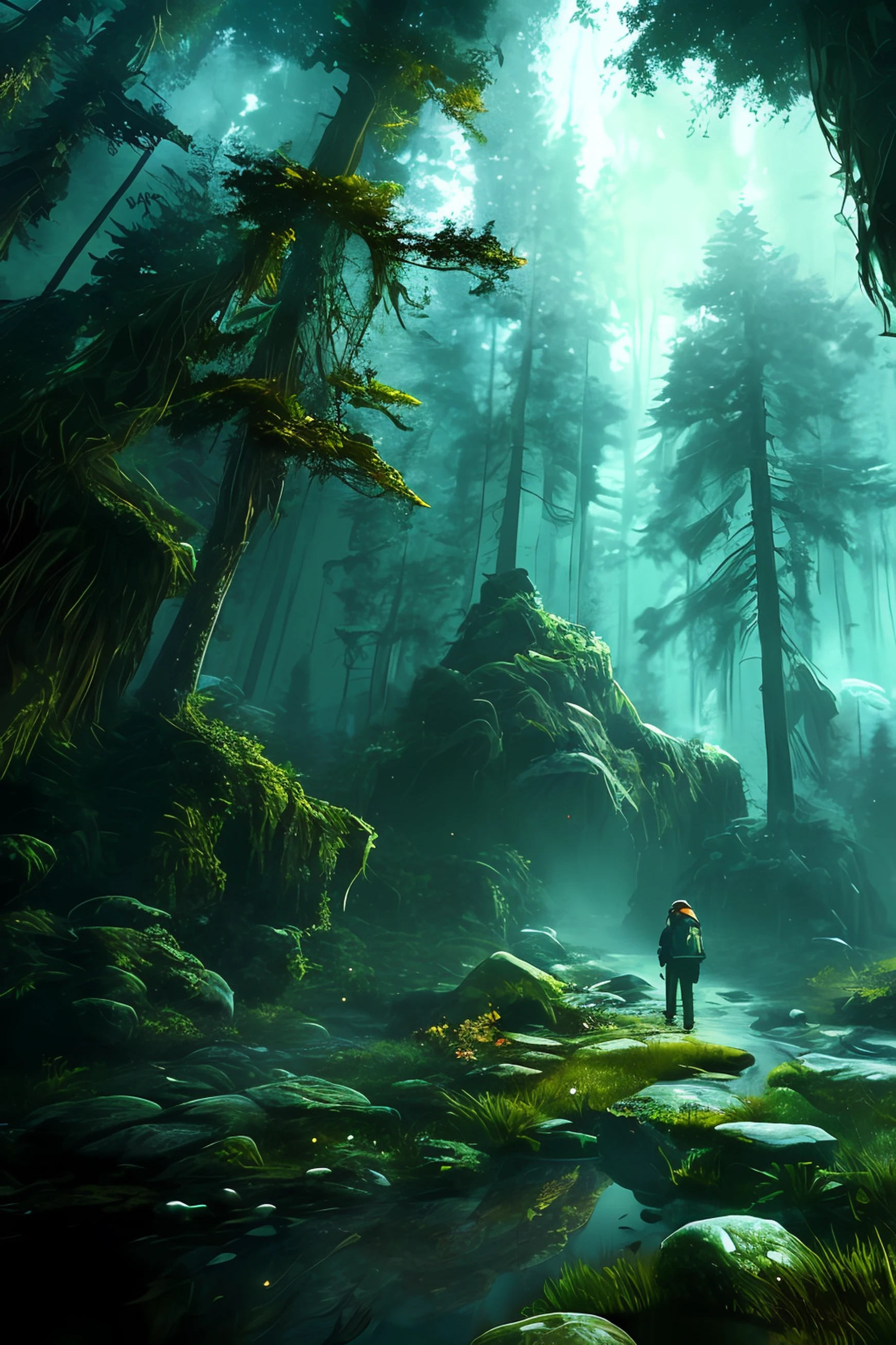 Walking alone backpacking alone in moonlight, lonely and realistic