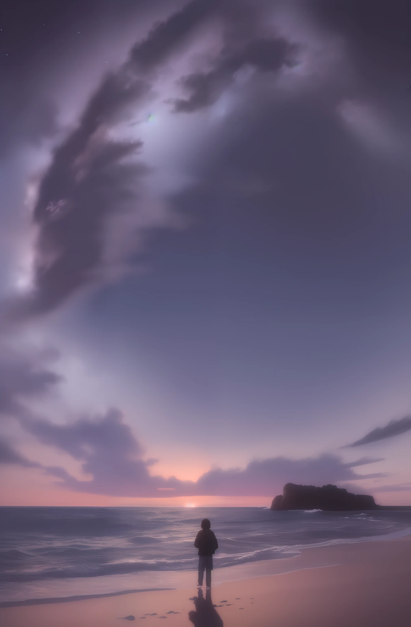 Skysky,the ocean,evening light,setting sun,wave,Estilo de Makoto Shinkai,