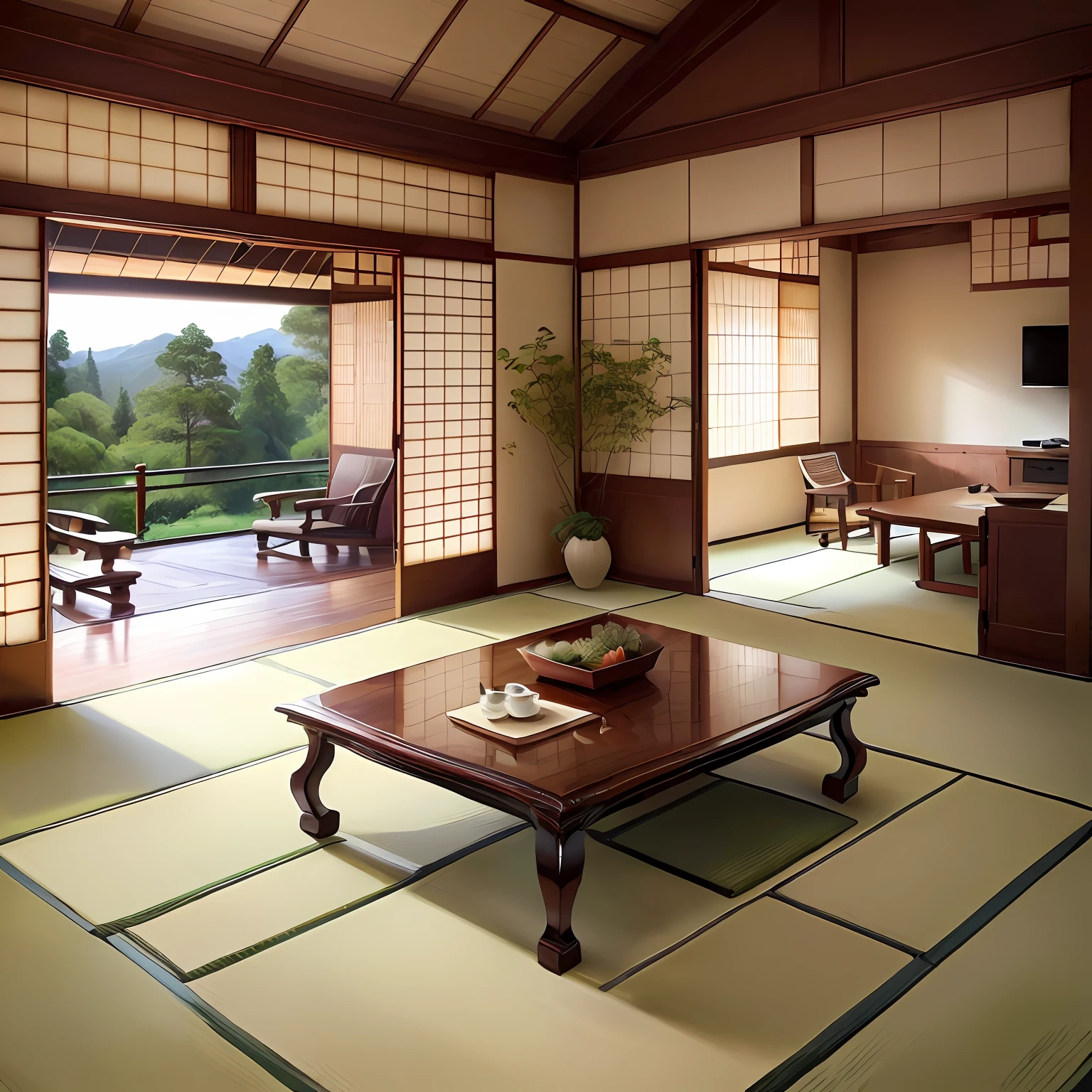 145 sqm house Interior log style design Soft light tiles Ivory white wall Light comes in from the window
