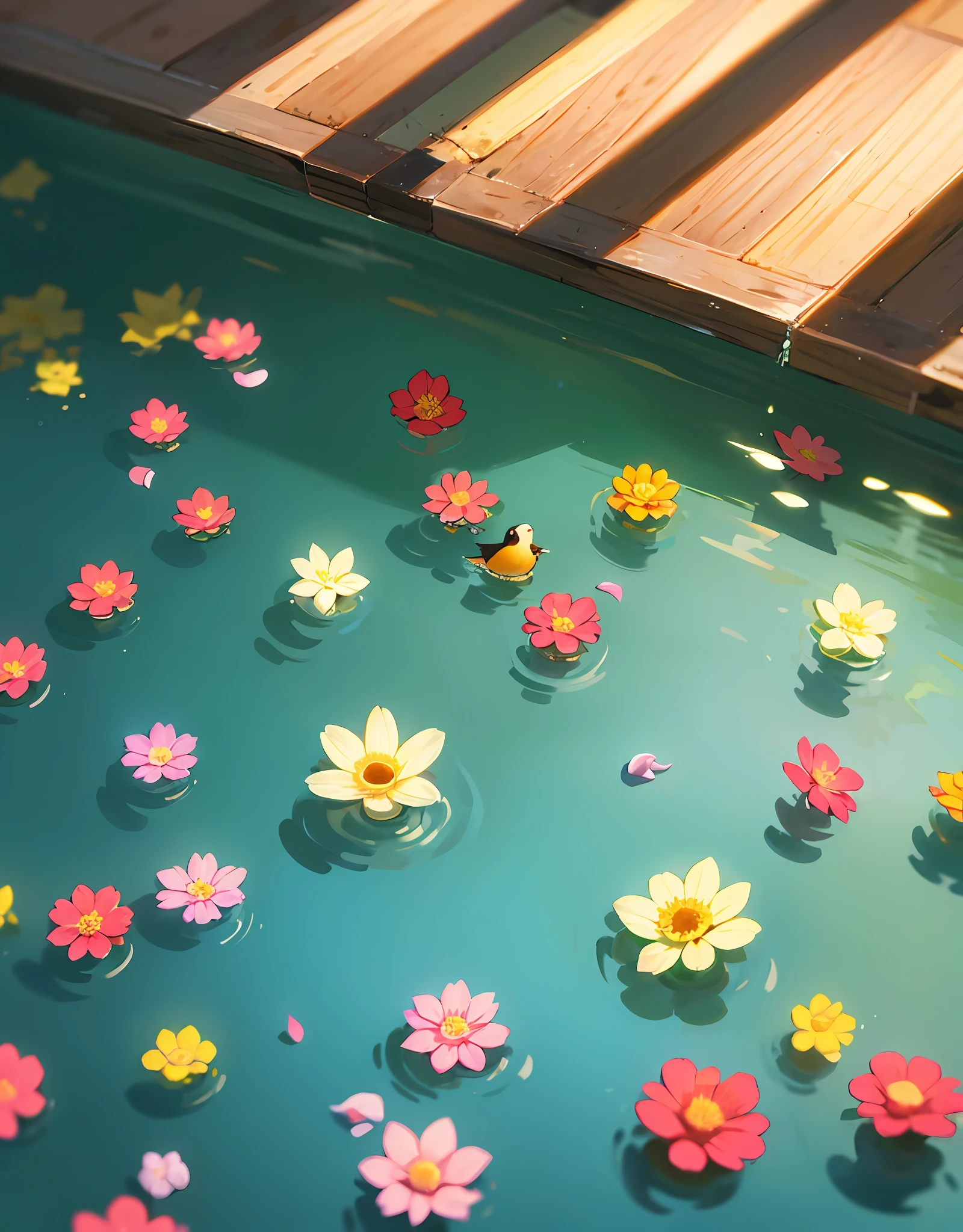 Little birds swim six flowers