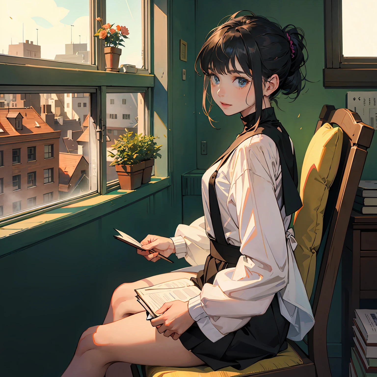 Beautiful girl JK knee white socks campus desk afternoon sun shy cute short hair --auto