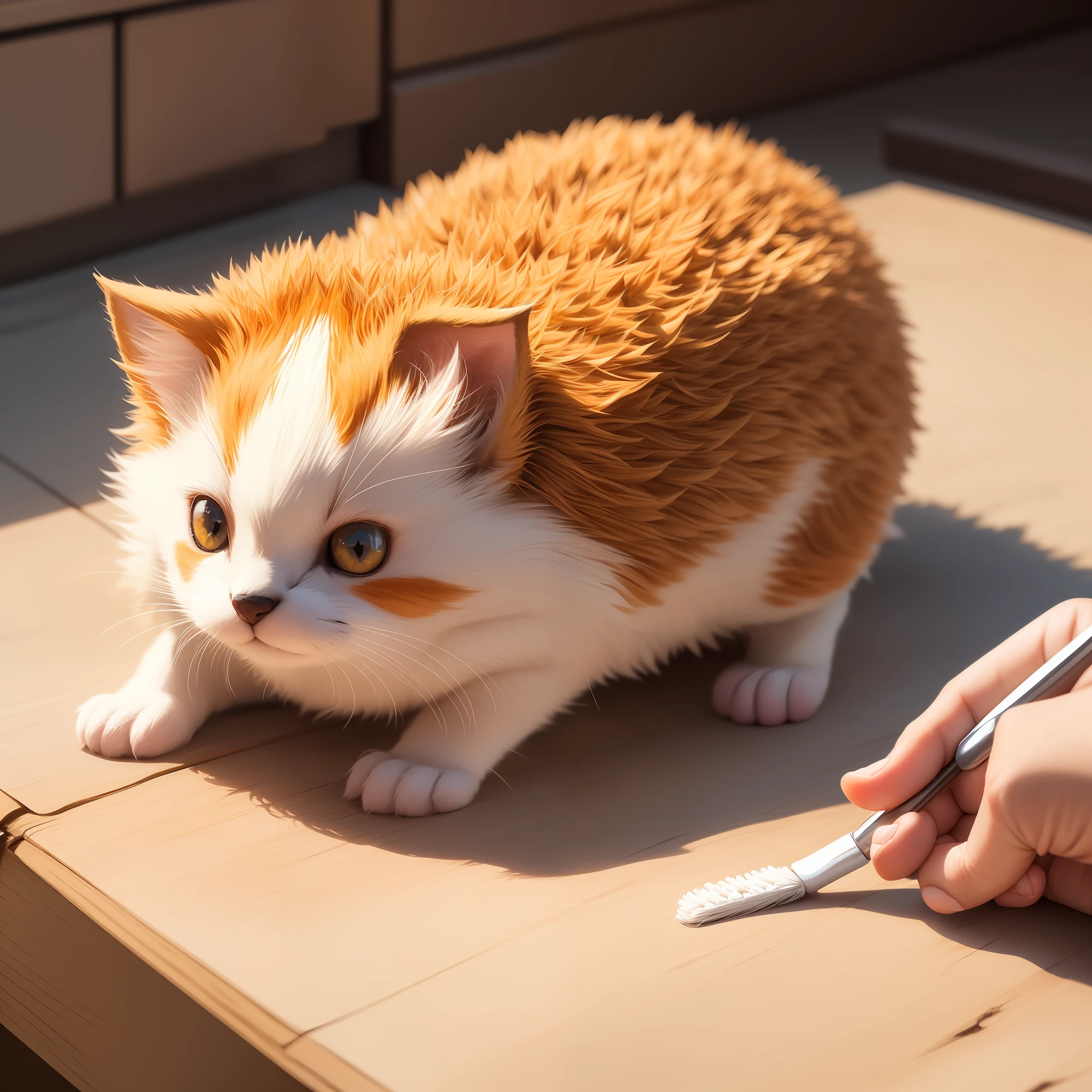 "(The lines are drawn cleanly)Orange hedgehog cat on the mountain,Play scenes,Soft and cute expression,Fantastic fantasy creatures。The stroke is obvious(x1.3),Soft details stand out(x1.2),Moe blessings(x1.5),Use a clean brush(x1.2)。 " --auto