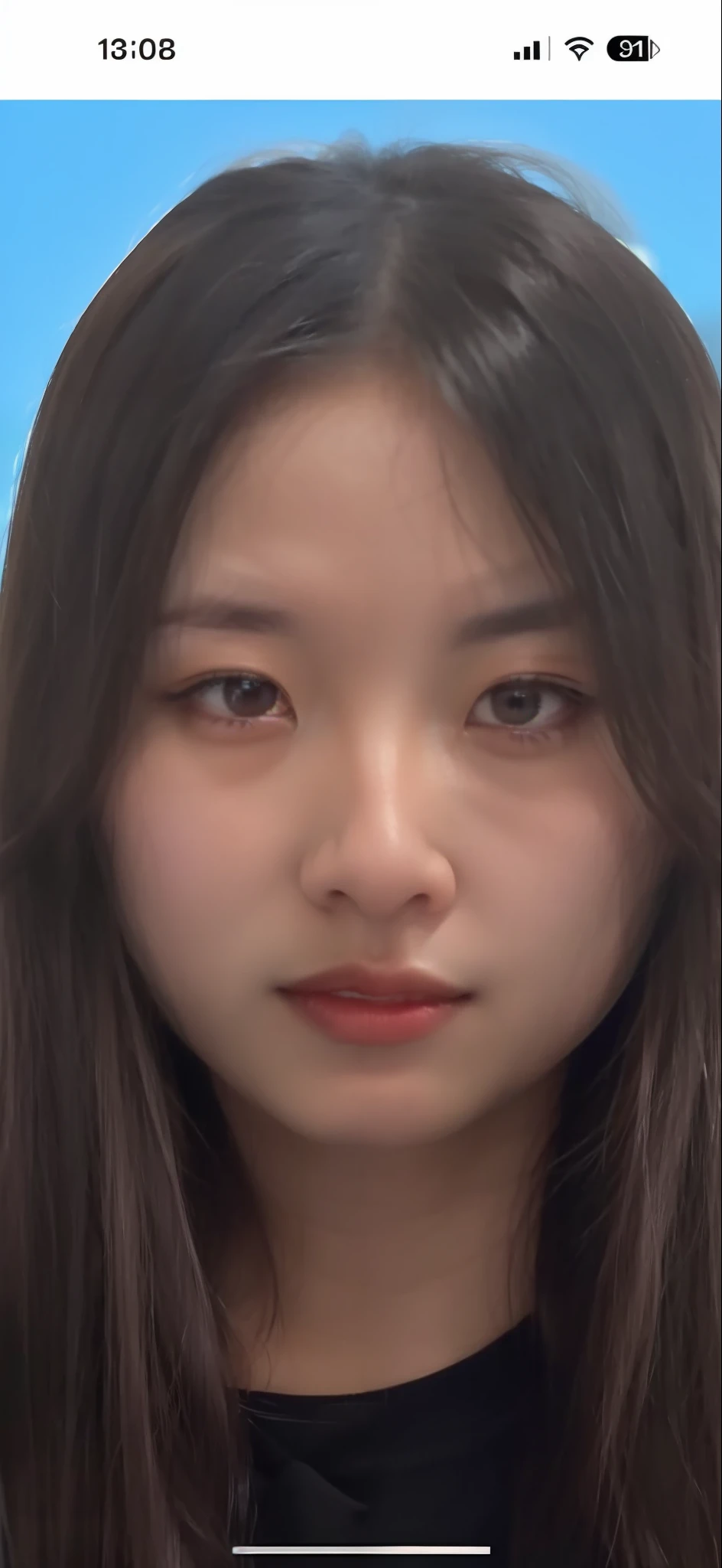 a close up of a woman with long hair and a black shirt, Korean symmetrical face, south east asian with round face, Korean face features, Asian face, closeup shot of face, Face picture, closeup of face, close-up face, 3 2 -  - old,ung lovely Korean faces, with round face, Face photo, frontage, 3 0 years old woman