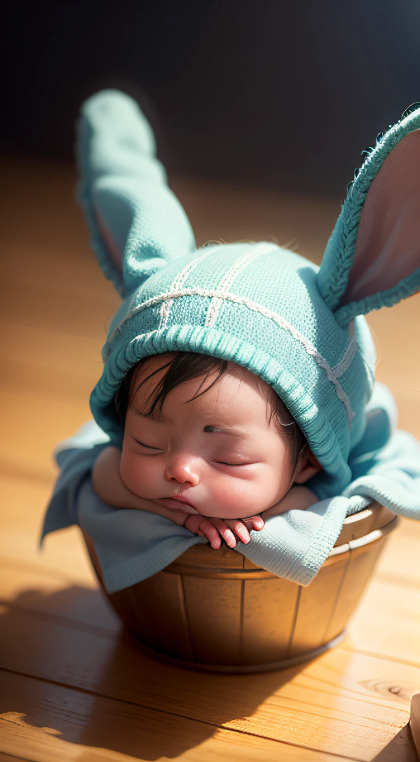 A cute with rabbit ears, blind box toy style, anime style, Pixar, stereogram, anime, backlighting, cinematic lighting, ray tracing, high details, super detail, high quality, textured skin