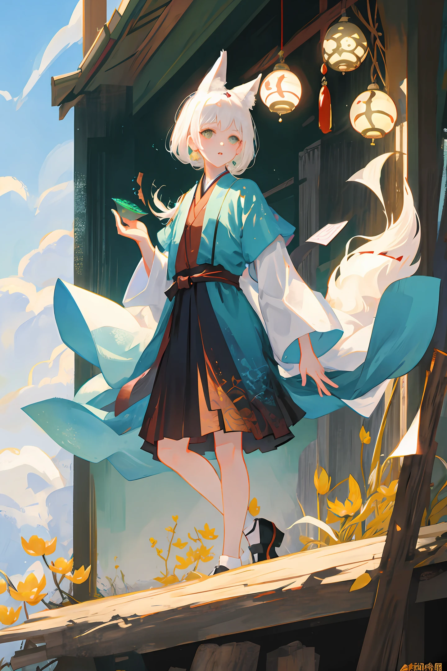 ((4k,masterpiece,best quality)), shuimobysim, traditional chinese ink painting, lotus,  hanfu, maxiskit, dress conservatively
1 boy, solo, white hair, fox ears, white,  fish, many fish near boy, look at viewer, tease,onee-shota,