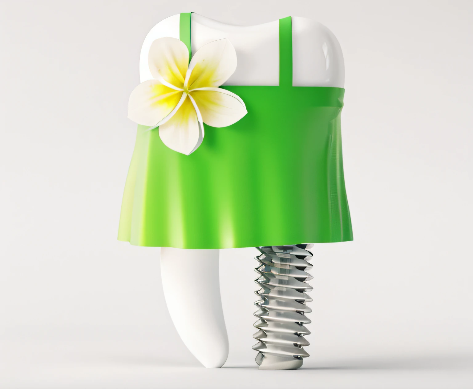 Has a tooth,There is a flower and a screw on it, mechanical implants, detailed implants, Implants, Depicted as a 3D rendering, Power implants, bionic implants, rendered illustration, high quality topical render, hyper-realistic illustration, dentist, photorealistic print of exotic, still image, crystalline masterpiece implants, stylized as a 3d render, photorealistic illustration